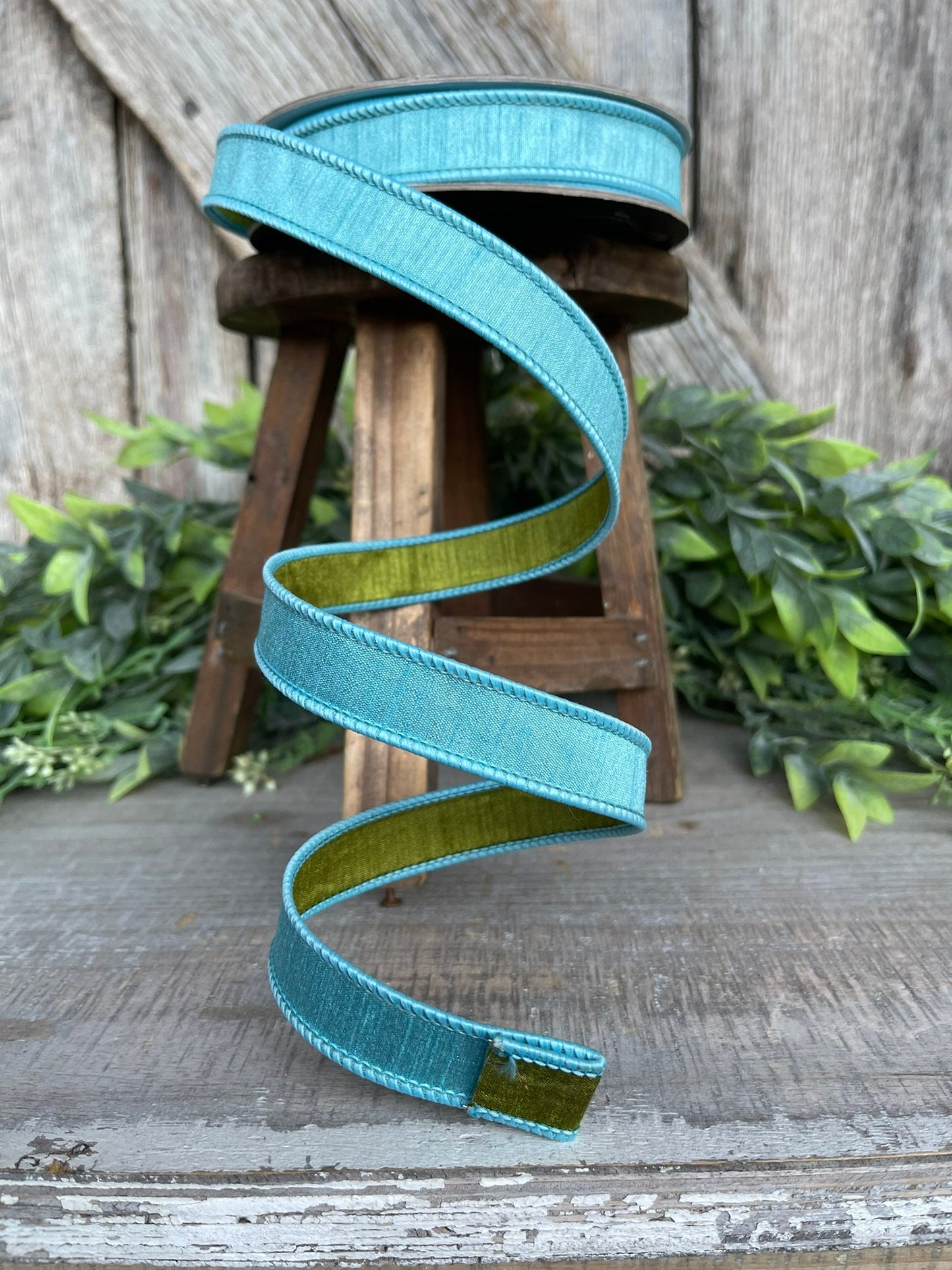 3/4” Light Blue Green Ribbon, Farrisilk ribbon, wired ribbon