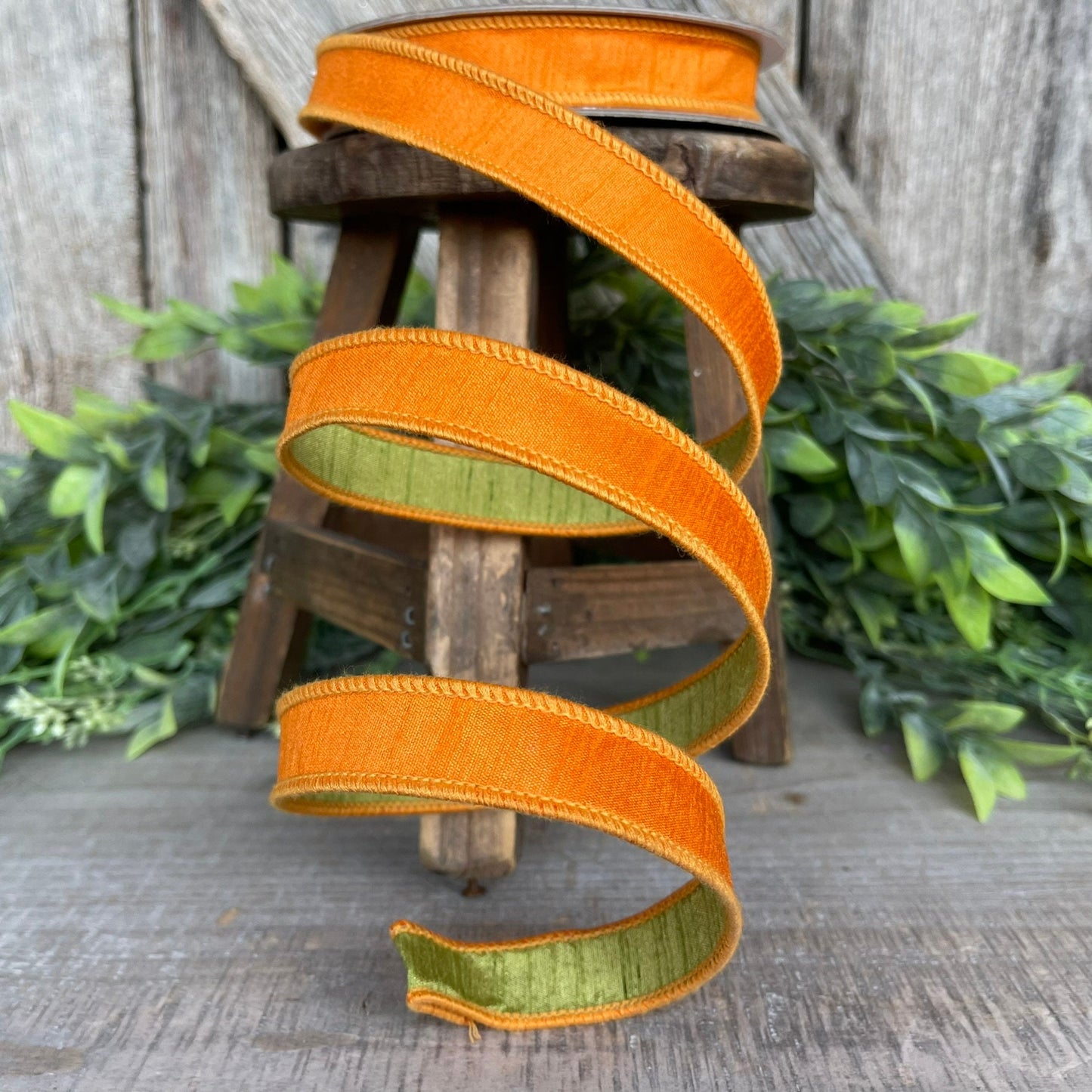3/4” Orange Green Ribbon, Farrisilk ribbon, wired ribbon