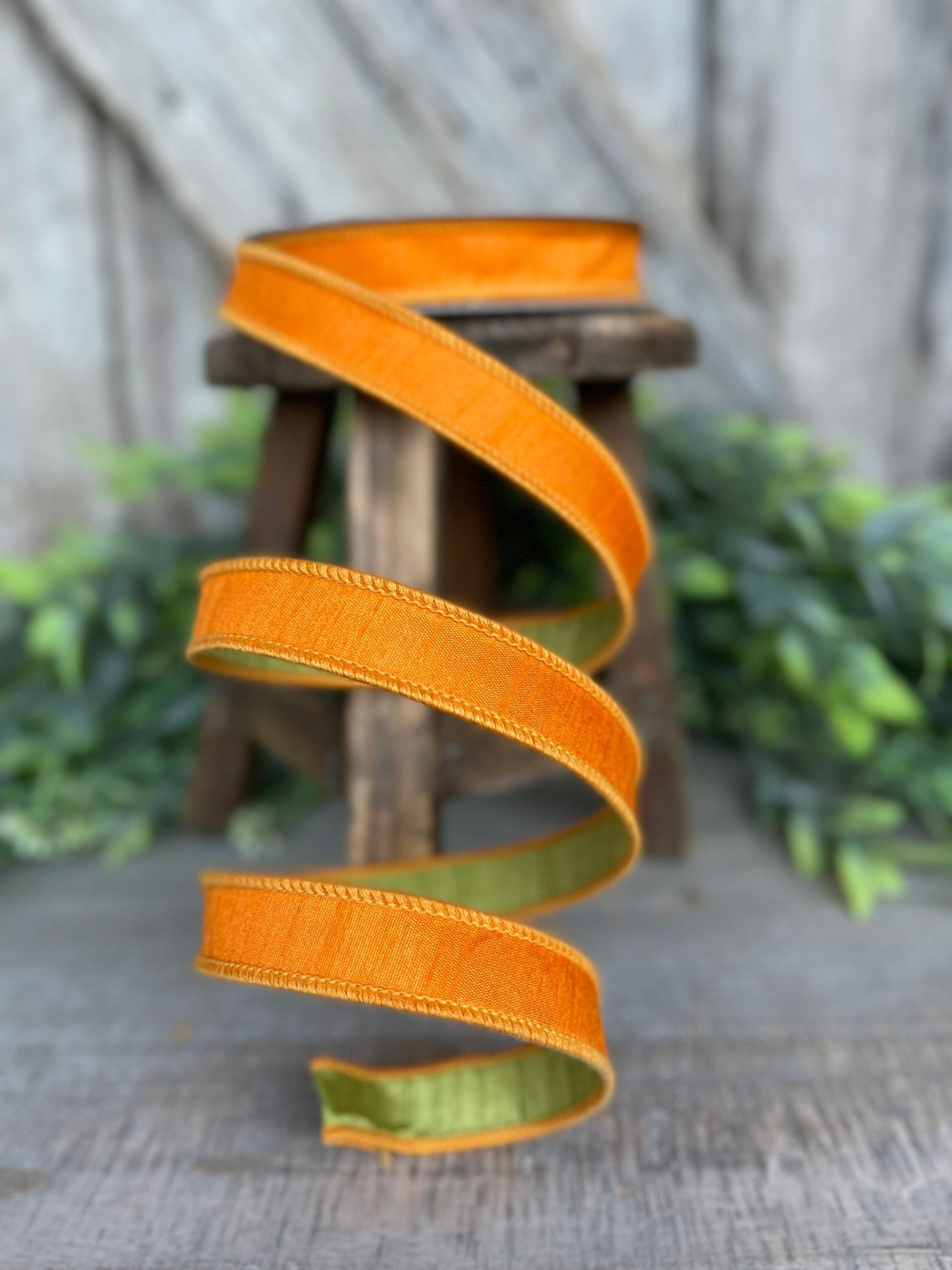 3/4” Orange Green Ribbon, Farrisilk ribbon, wired ribbon