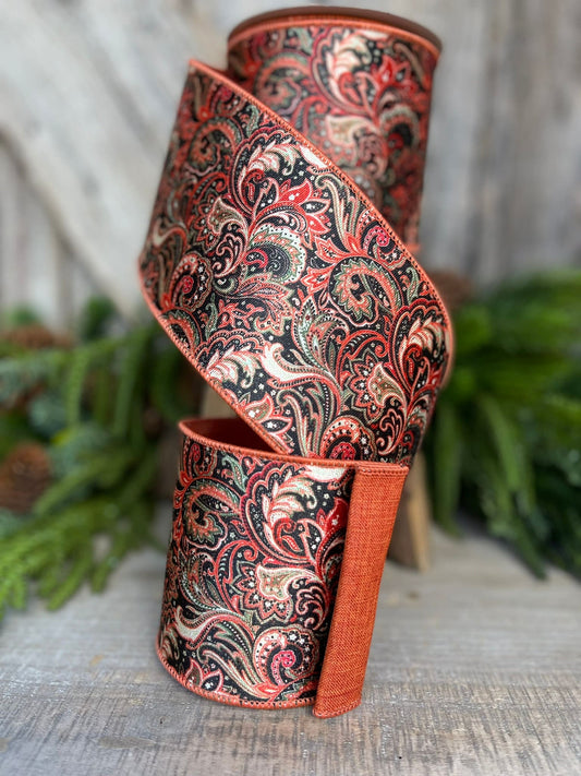 4" Amber Leaves Ribbon, Farrisilk Ribbon, Fall Ribbon