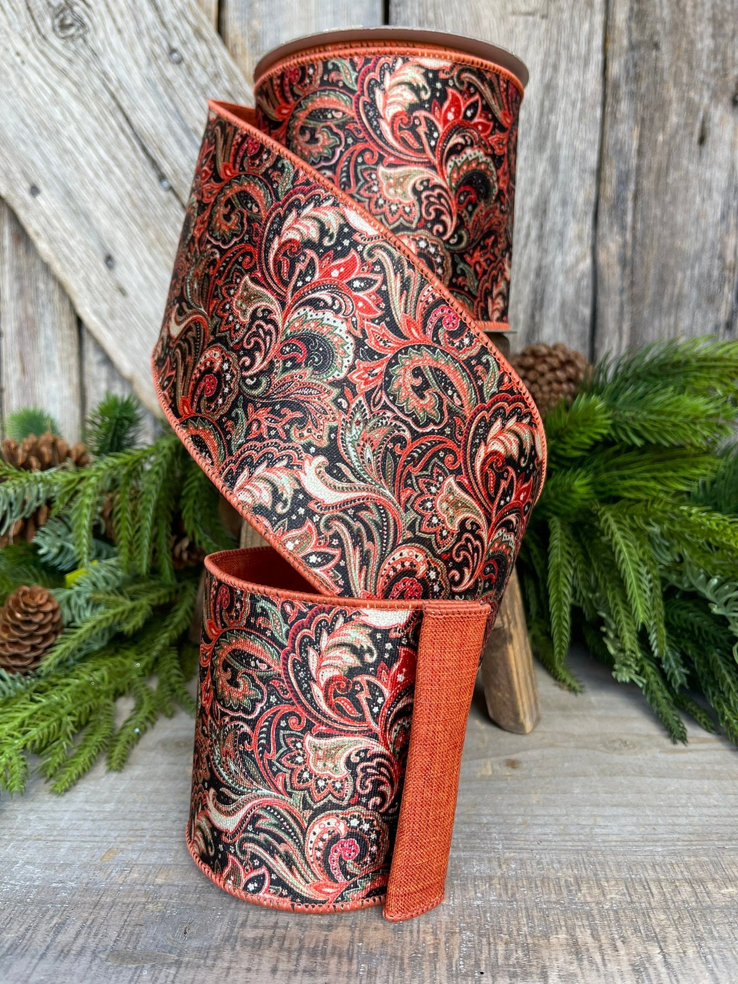 4" Amber Leaves Ribbon, Farrisilk Ribbon, Fall Ribbon