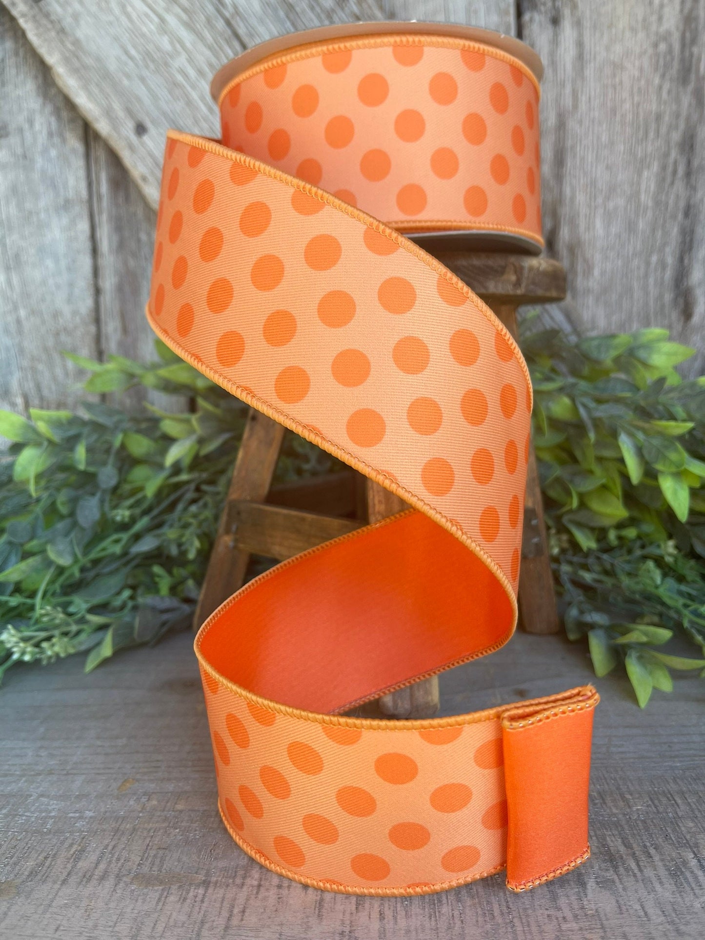 2.5" Orange Monochrome Dots Ribbon, Farrisilk Ribbon, Designer Ribbon