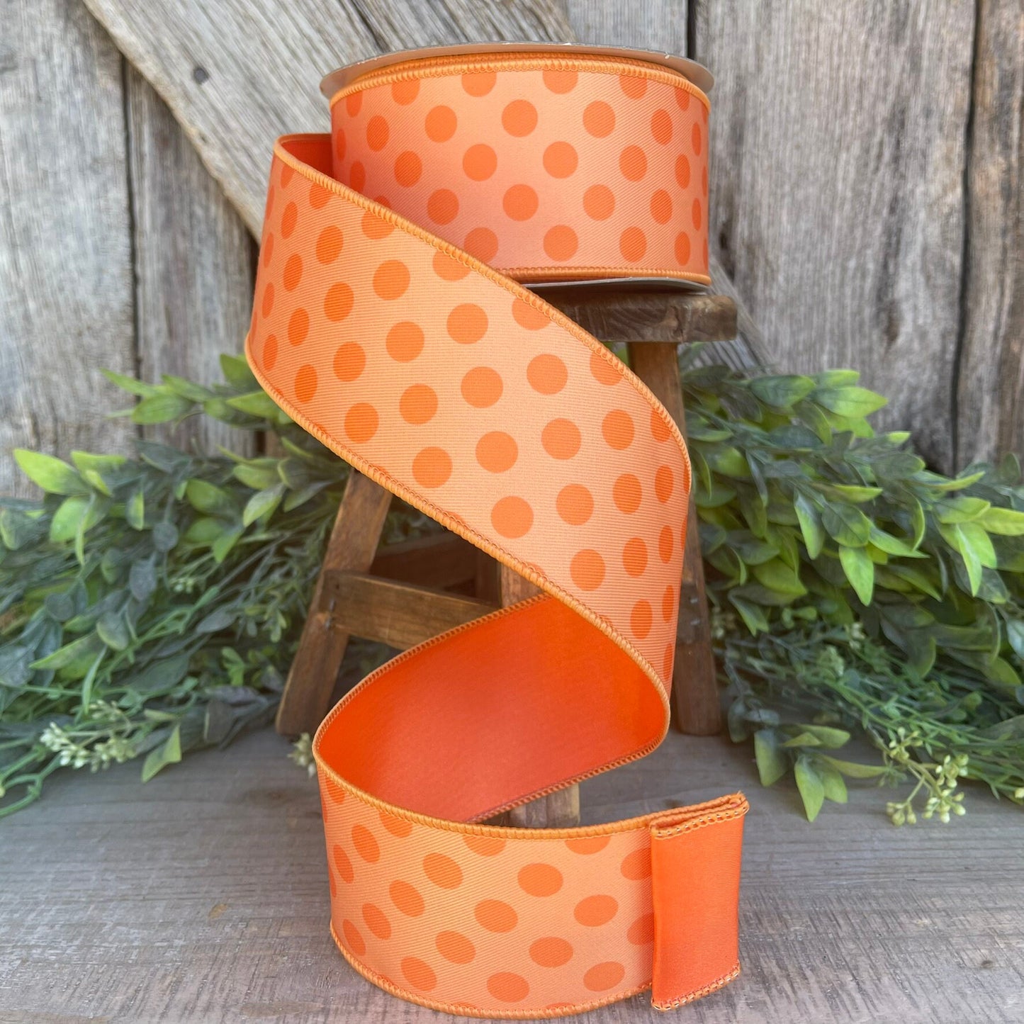 2.5" Orange Monochrome Dots Ribbon, Farrisilk Ribbon, Designer Ribbon