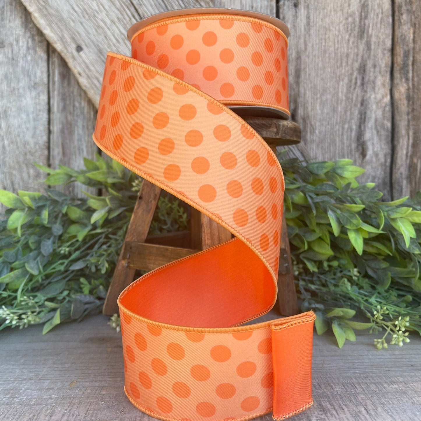2.5" Orange Monochrome Dots Ribbon, Farrisilk Ribbon, Designer Ribbon