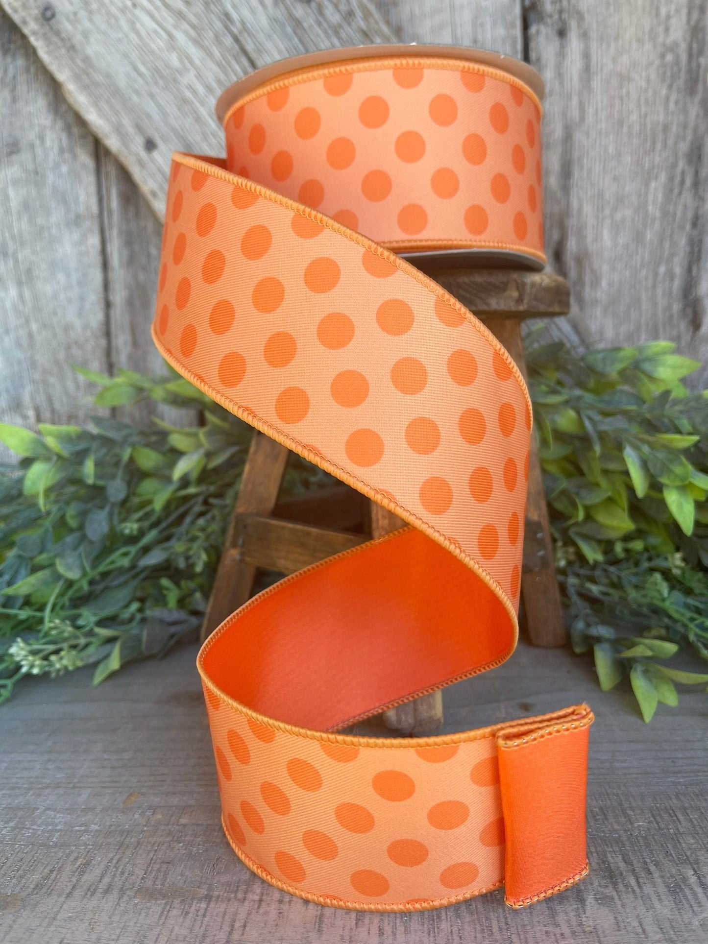 2.5" Orange Monochrome Dots Ribbon, Farrisilk Ribbon, Designer Ribbon