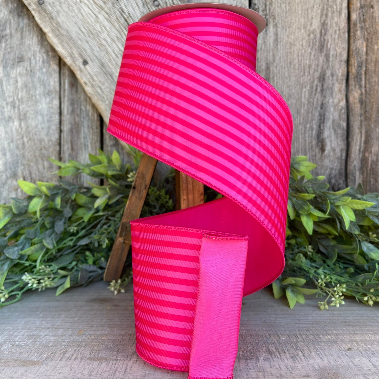 4" Hot Pink Monochrome Stripe Ribbon, Farrisilk Ribbon