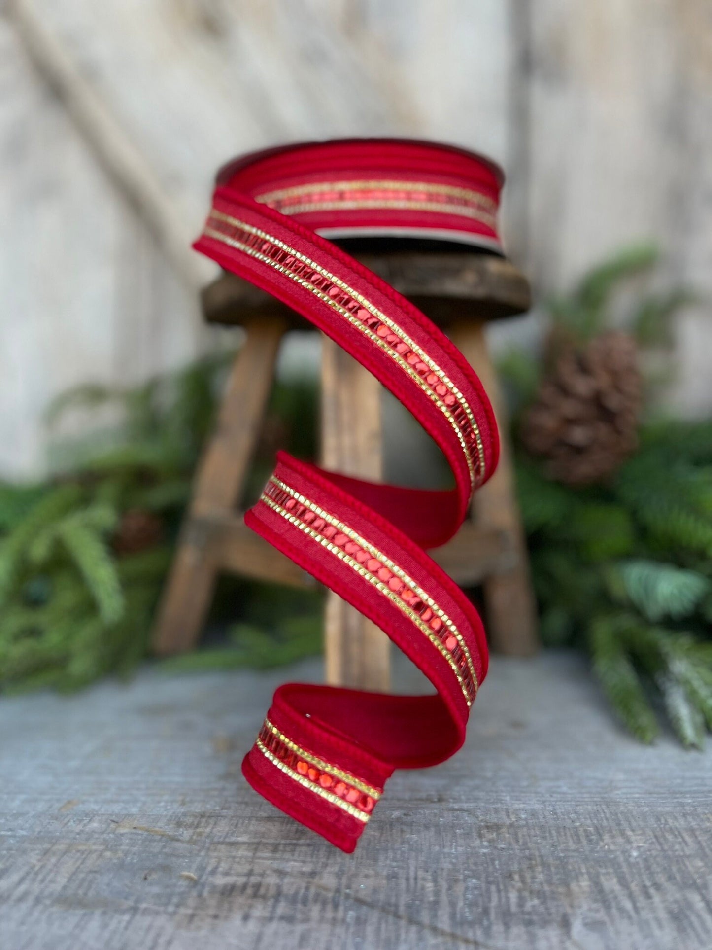 1" REd Twinkle Trim Ribbon, Farrisilk ribbon