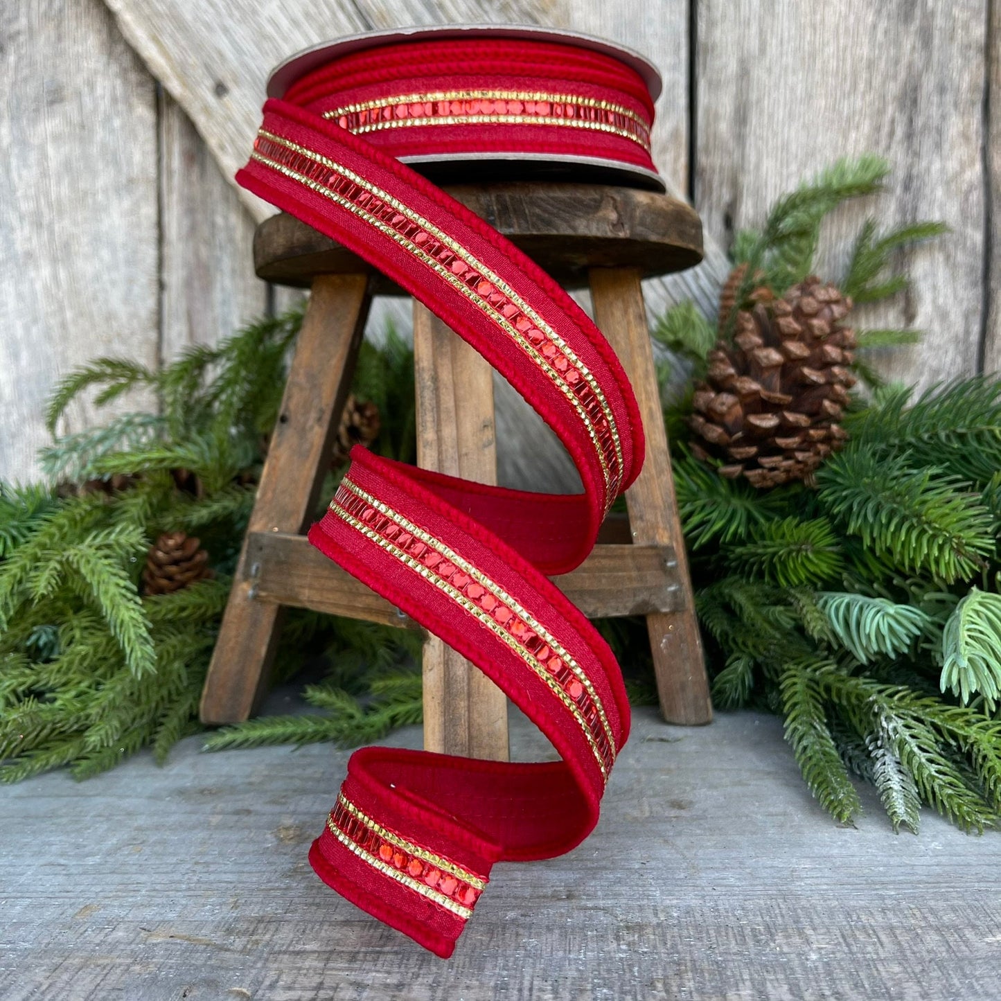 1" REd Twinkle Trim Ribbon, Farrisilk ribbon