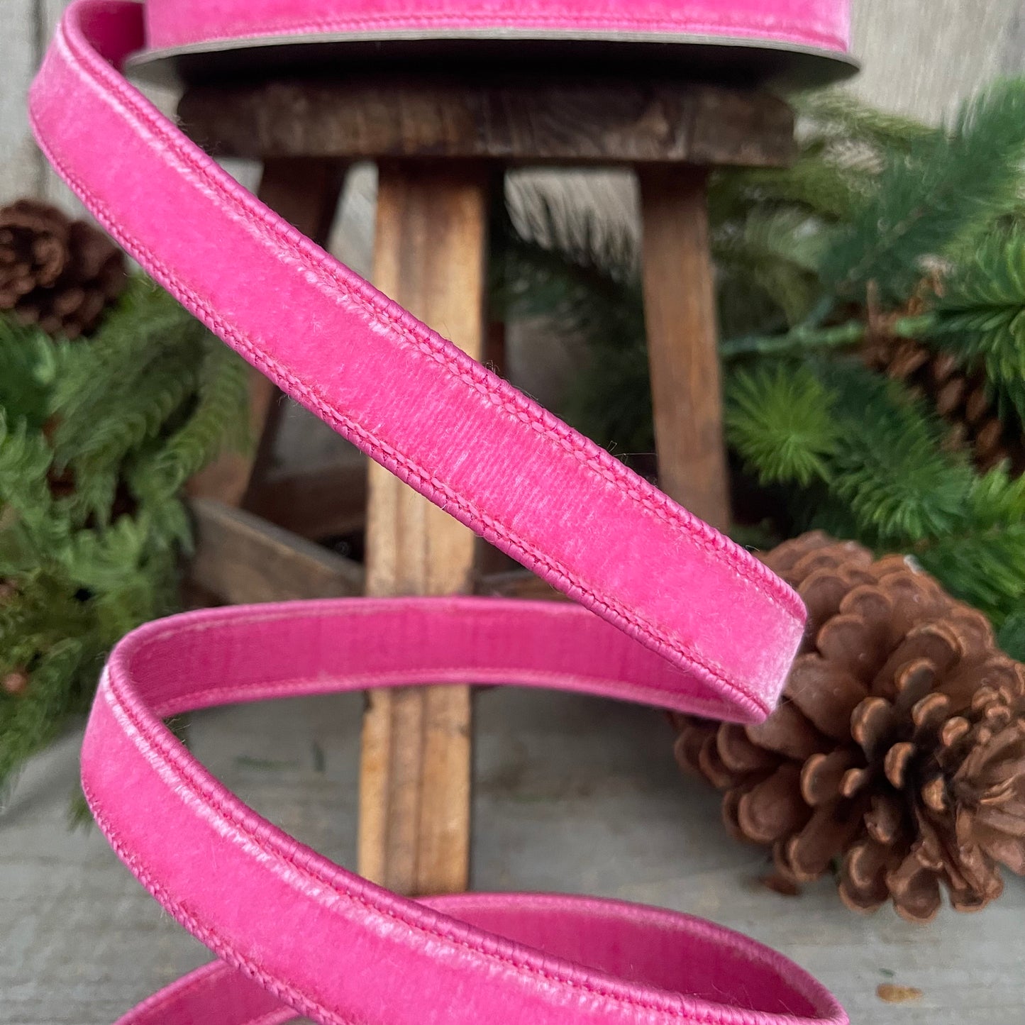 3/4" BubbleGum Pink Velvet Ribbon, Wired Velvet Ribbon