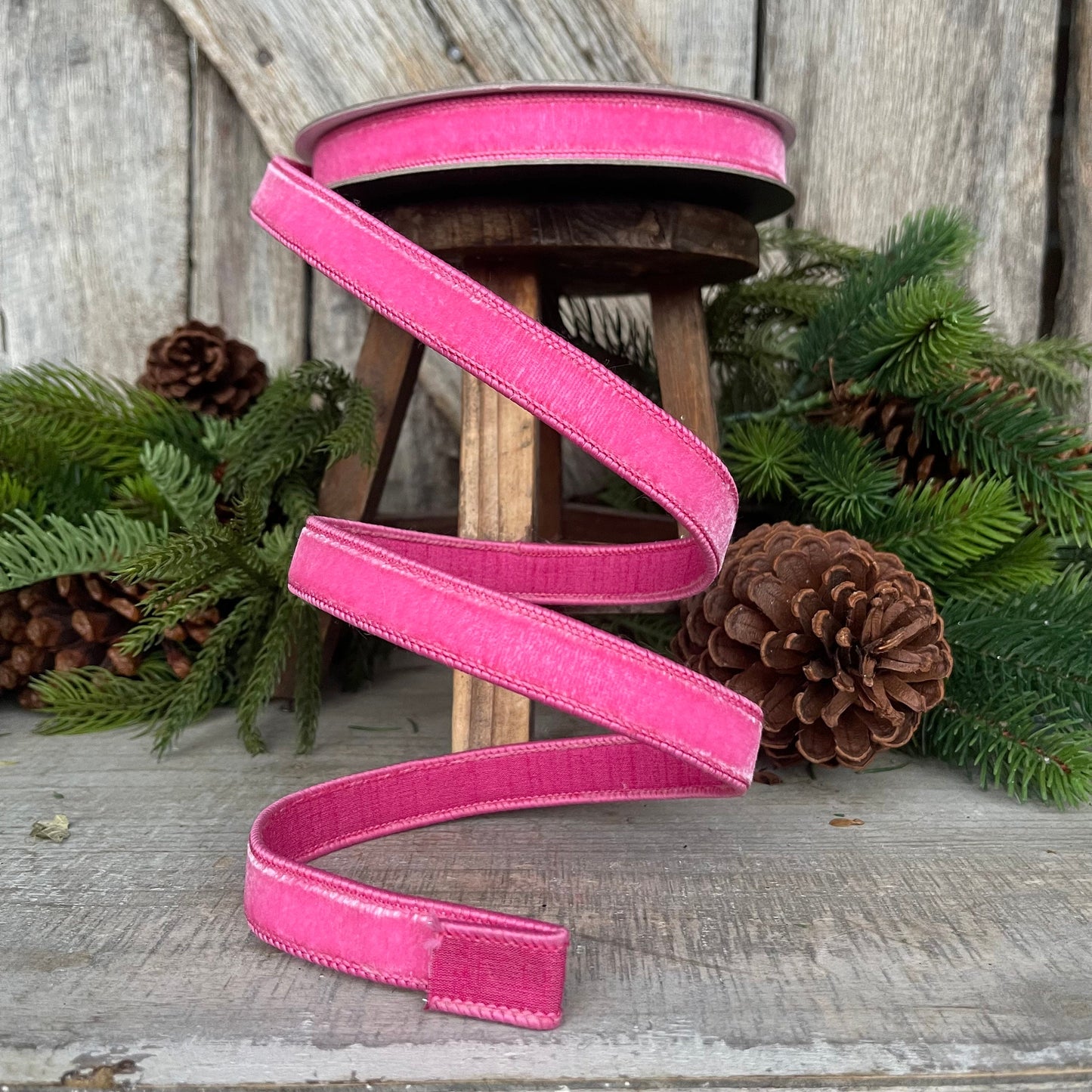 3/4" BubbleGum Pink Velvet Ribbon, Wired Velvet Ribbon