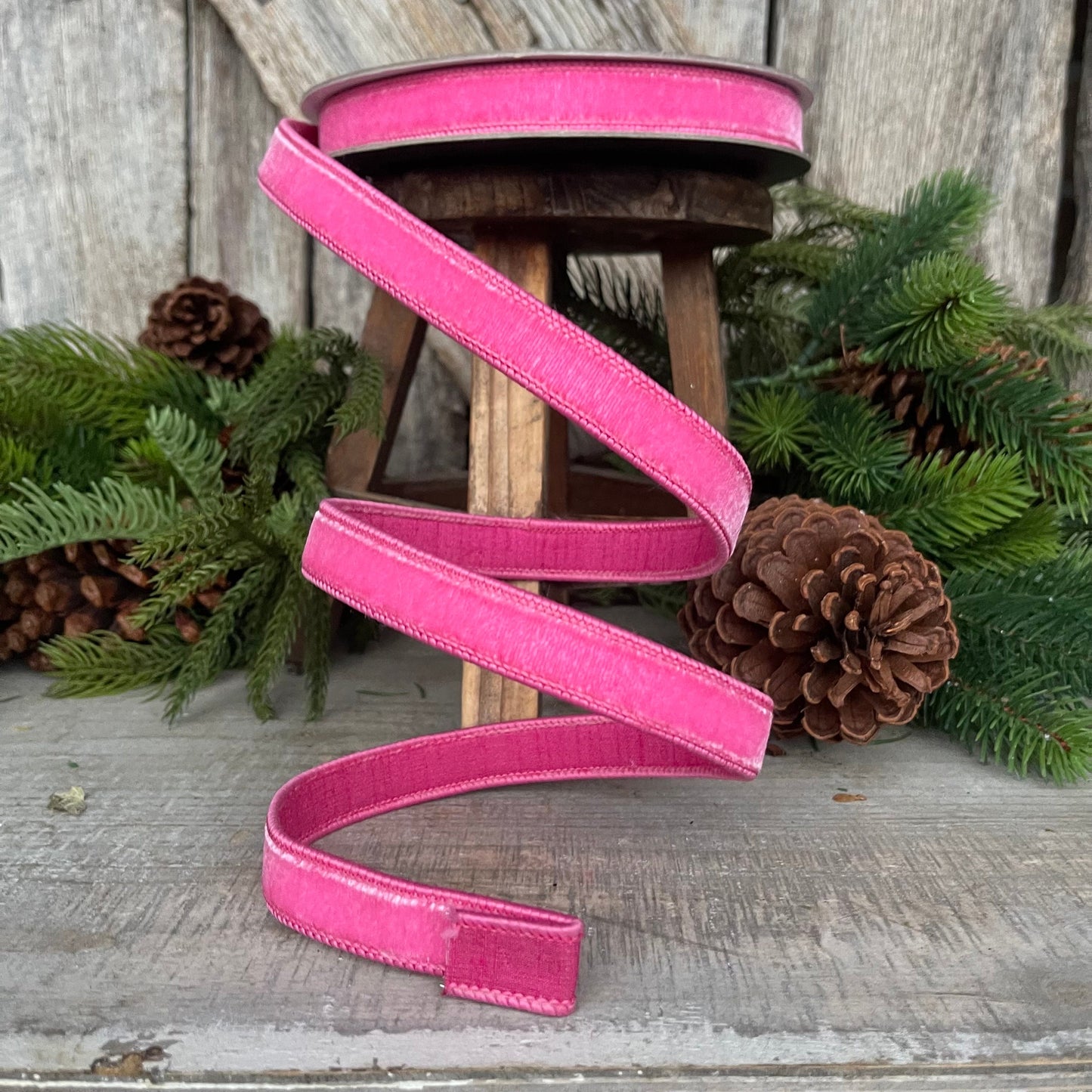 3/4" BubbleGum Pink Velvet Ribbon, Wired Velvet Ribbon