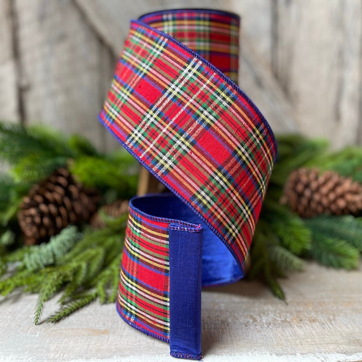 4" Blue Caroler Plaid RIbbon, Farrisilk Ribbon