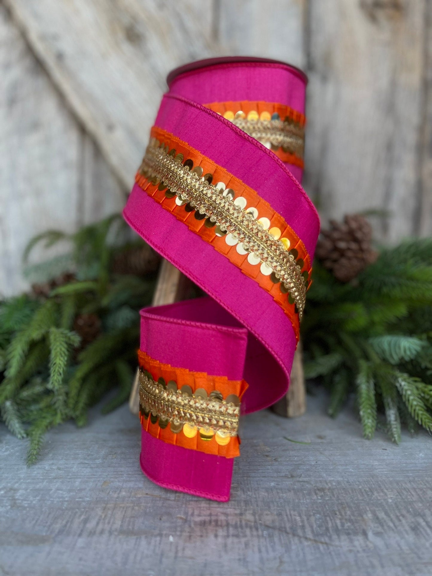 4" Pink Orange Nutcracker Frills, Farrisilk RIbbon, Pink Wired RIbbon