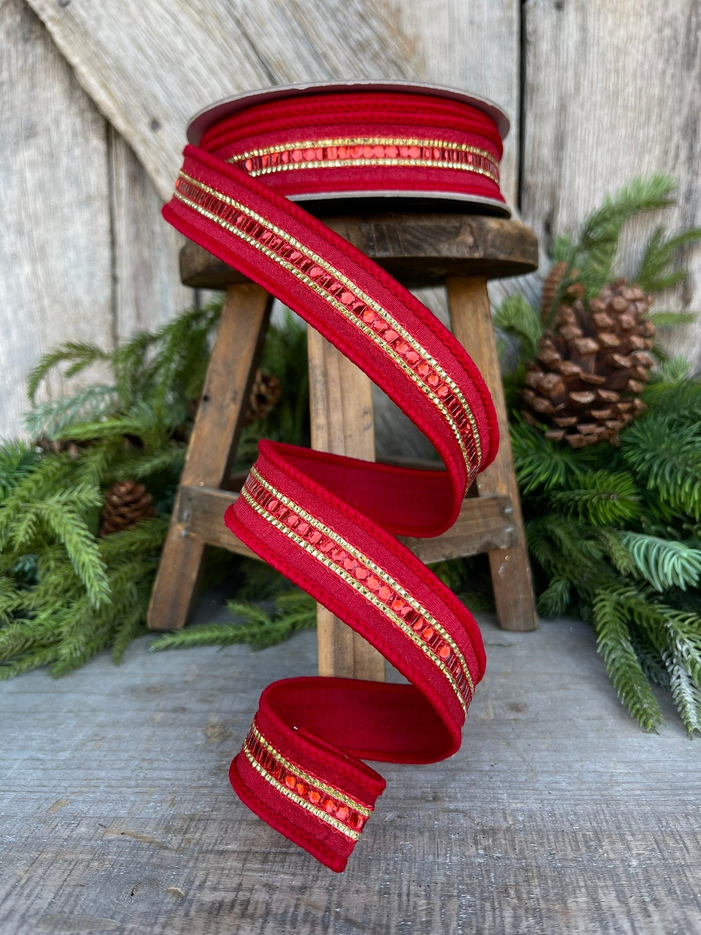 1" REd Twinkle Trim Ribbon, Farrisilk ribbon