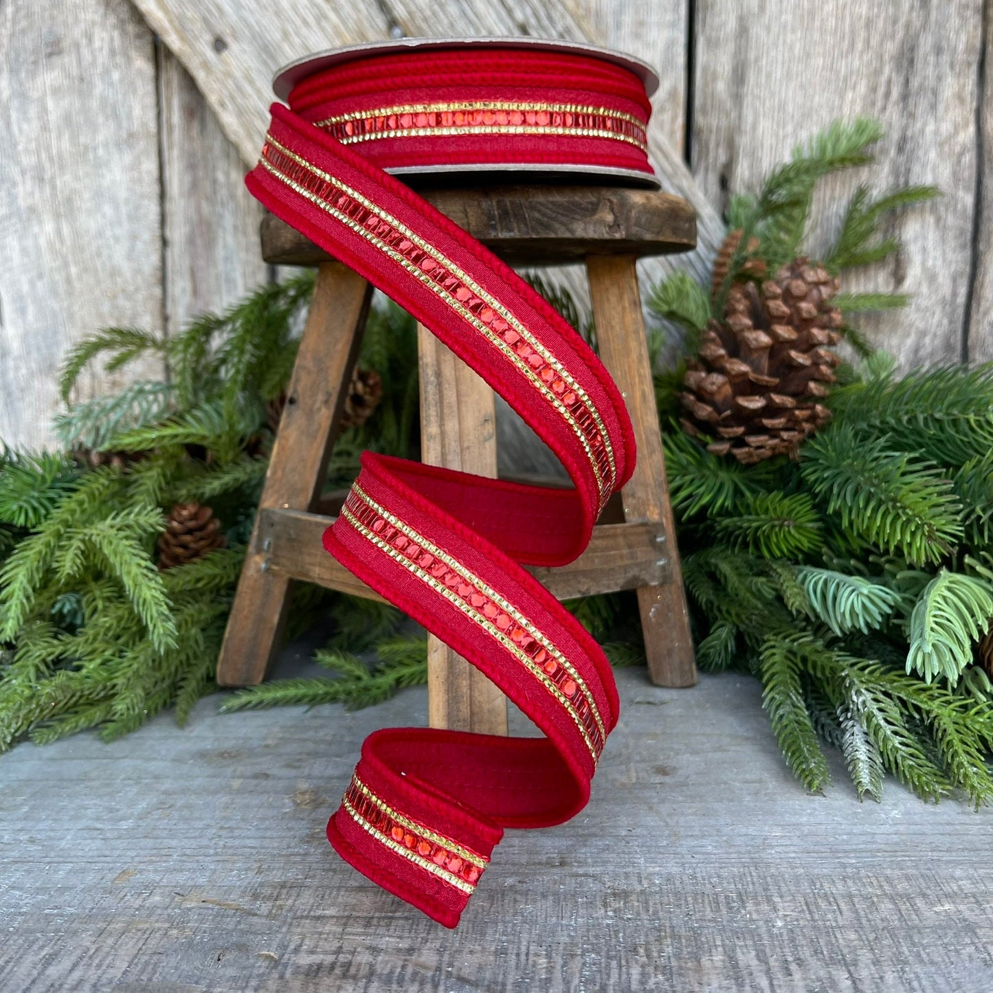 1" REd Twinkle Trim Ribbon, Farrisilk ribbon