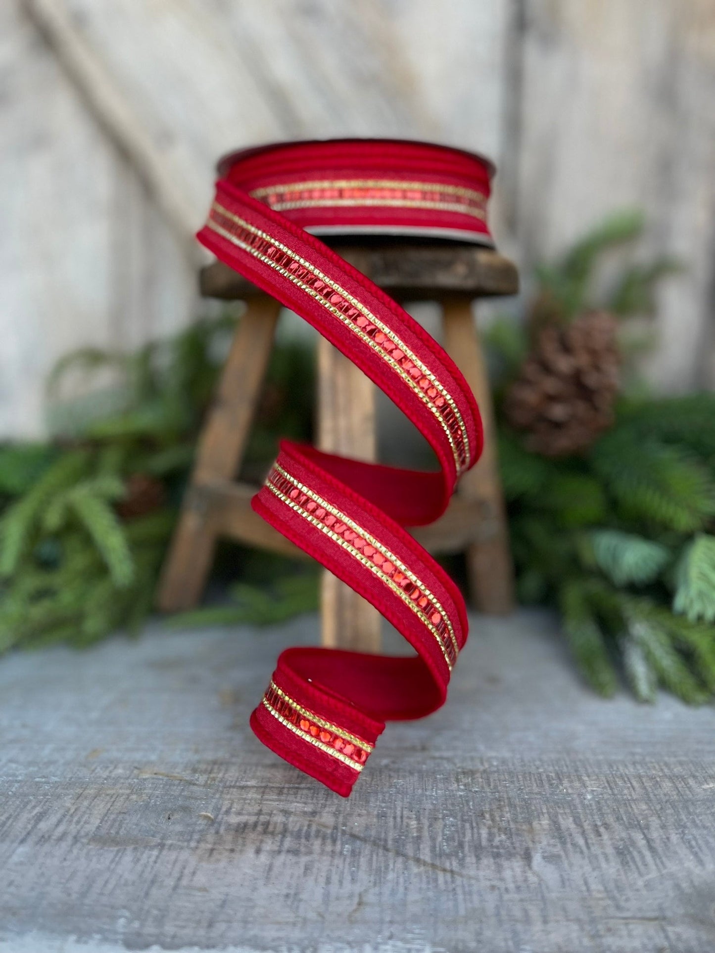 1" REd Twinkle Trim Ribbon, Farrisilk ribbon