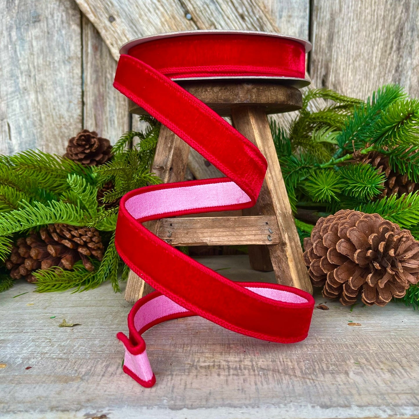 1" Red Pink Velvet, Farrisilk Ribbon