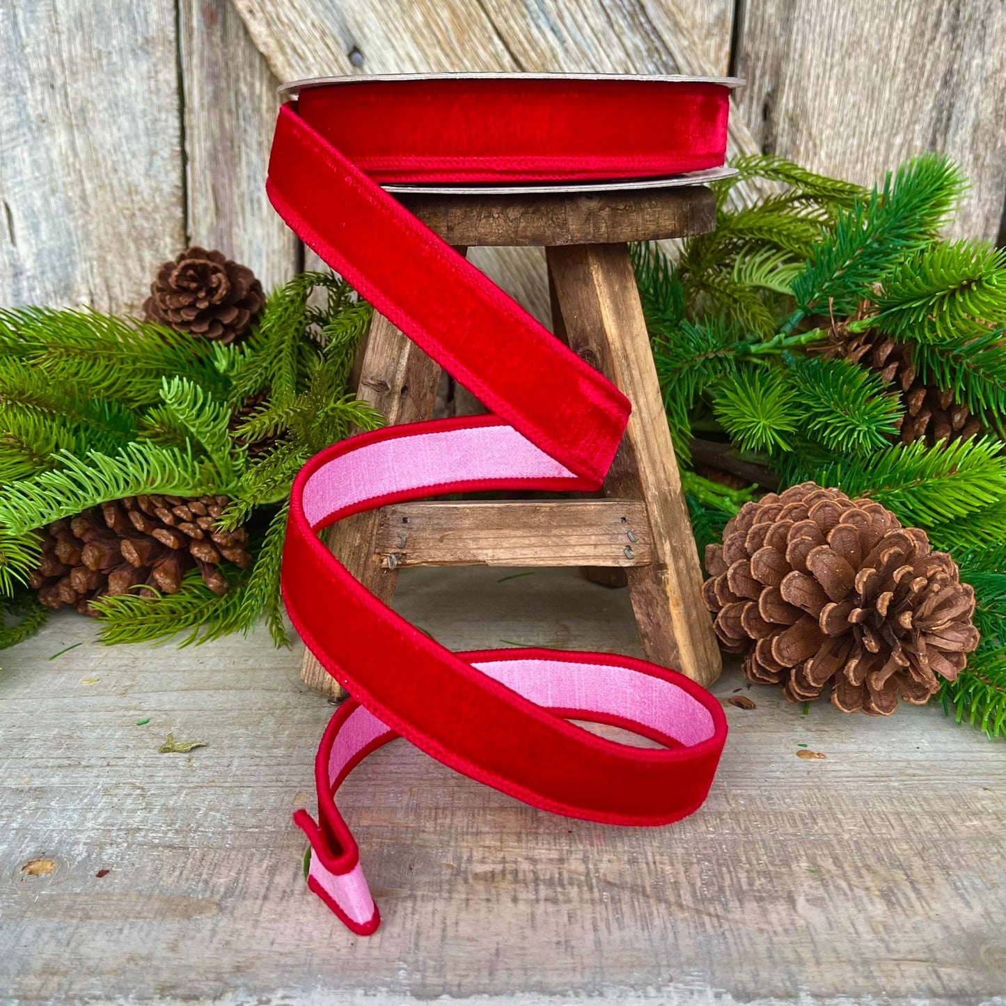 1" Red Pink Velvet, Farrisilk Ribbon