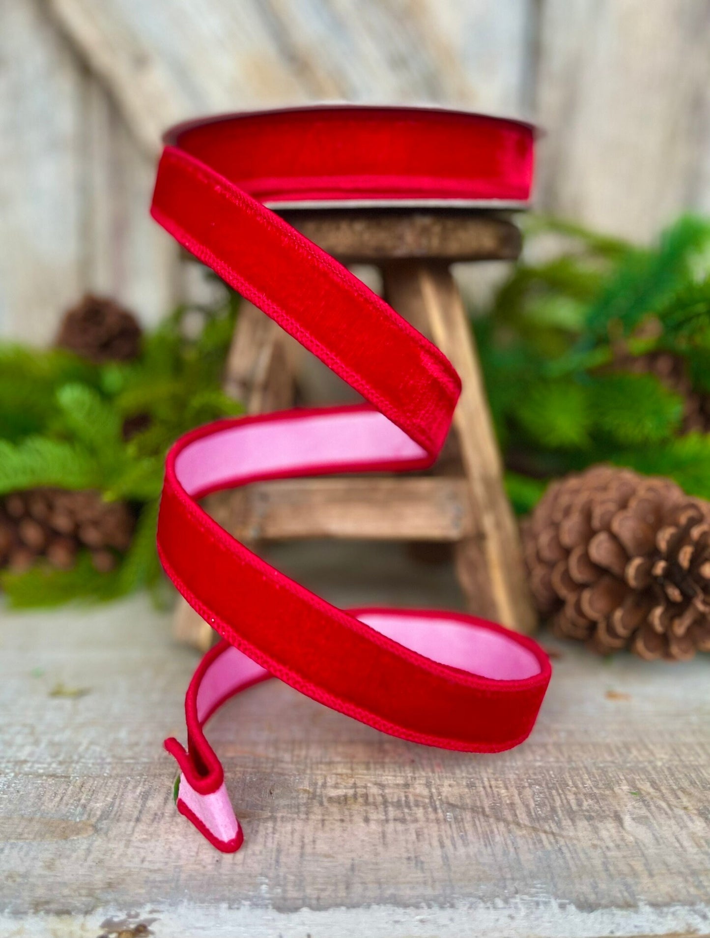 1" Red Pink Velvet, Farrisilk Ribbon