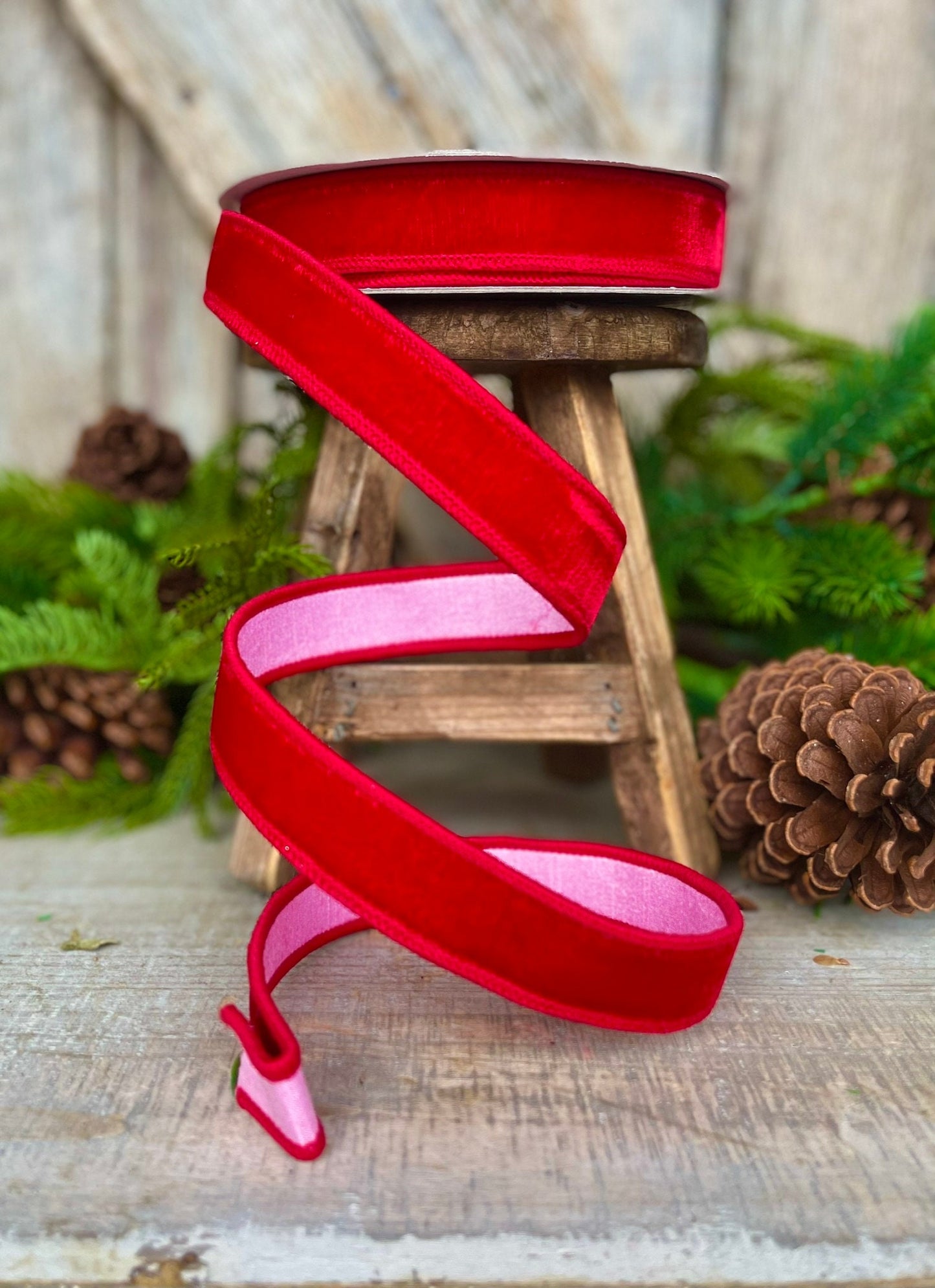 1" Red Pink Velvet, Farrisilk Ribbon