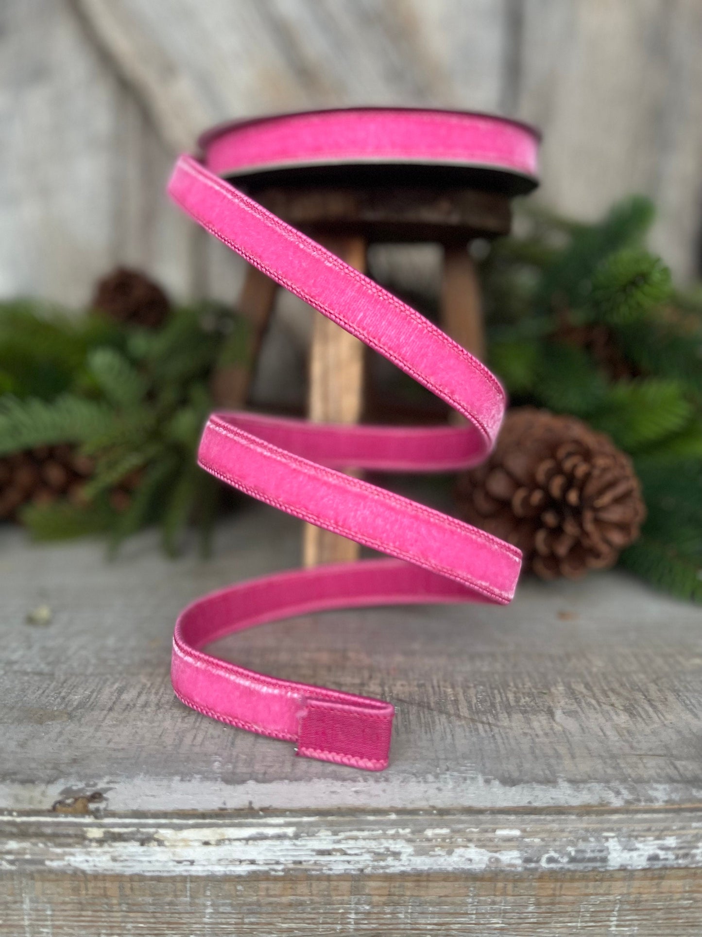 3/4" BubbleGum Pink Velvet Ribbon, Wired Velvet Ribbon
