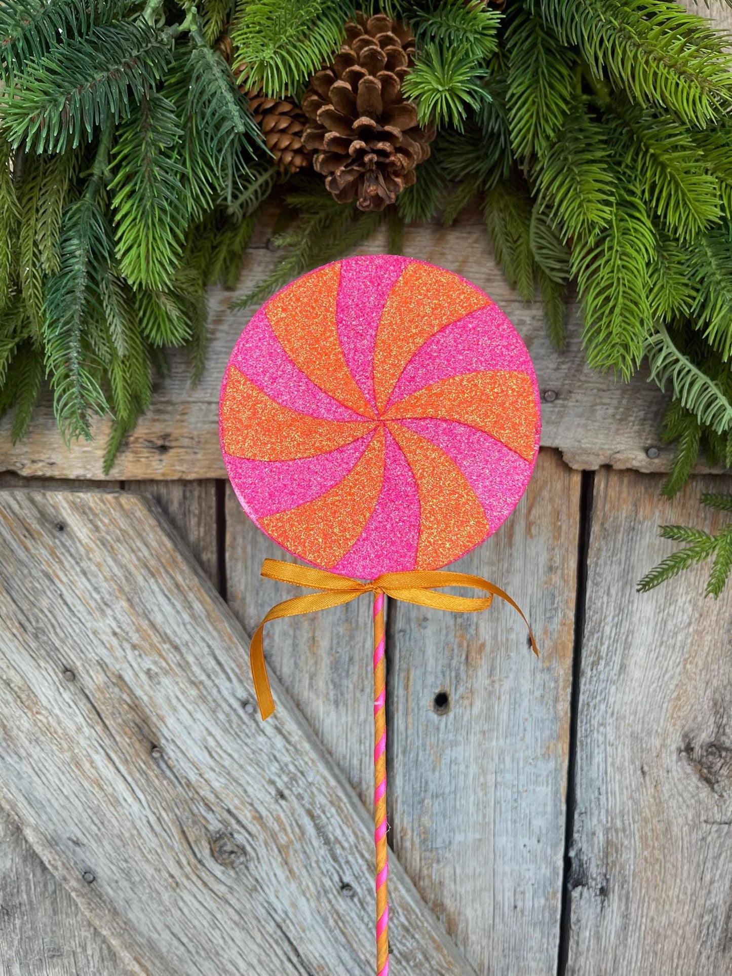 17" Halloween Lollipop, Pink Orange Lollipop, Halloween Floral Pick