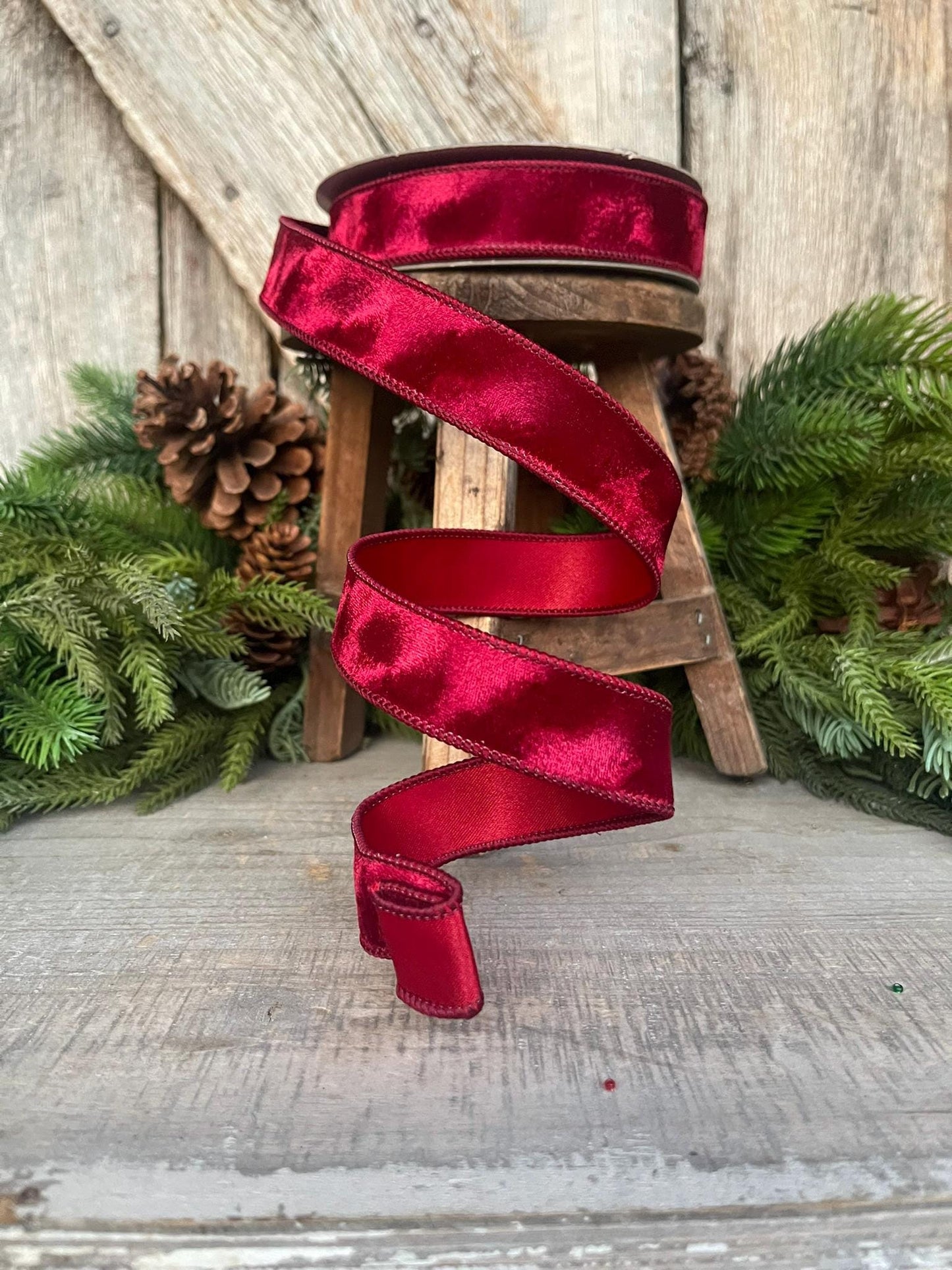 1” Burgundy Silken Velvet Ribbon, Farrisilk ribbon