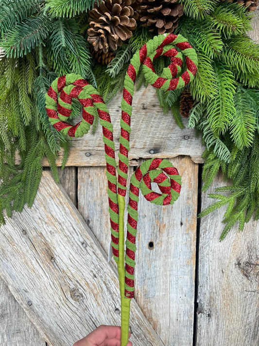 28" Red Green Curly Spray, Christmas Curly Spray, Red Green Swirl Spray