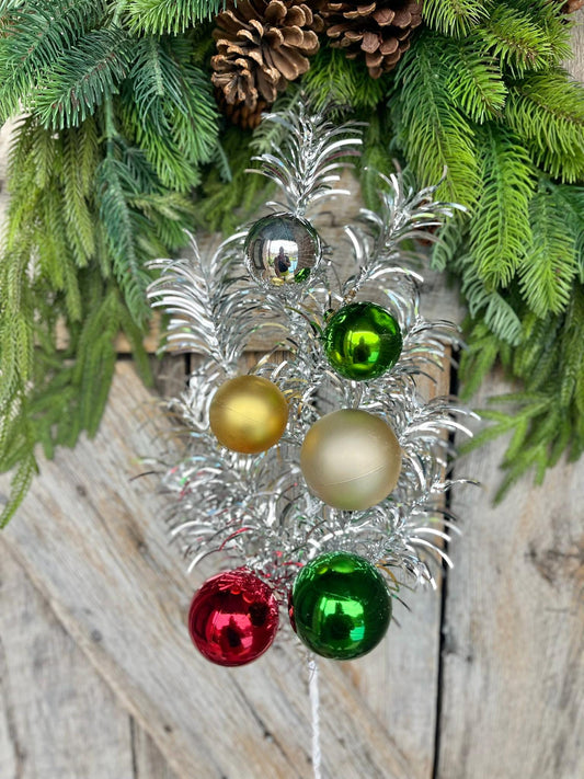 24" Silver Tinsel Spray, Ornament Spray, Vintage Christmas Spray