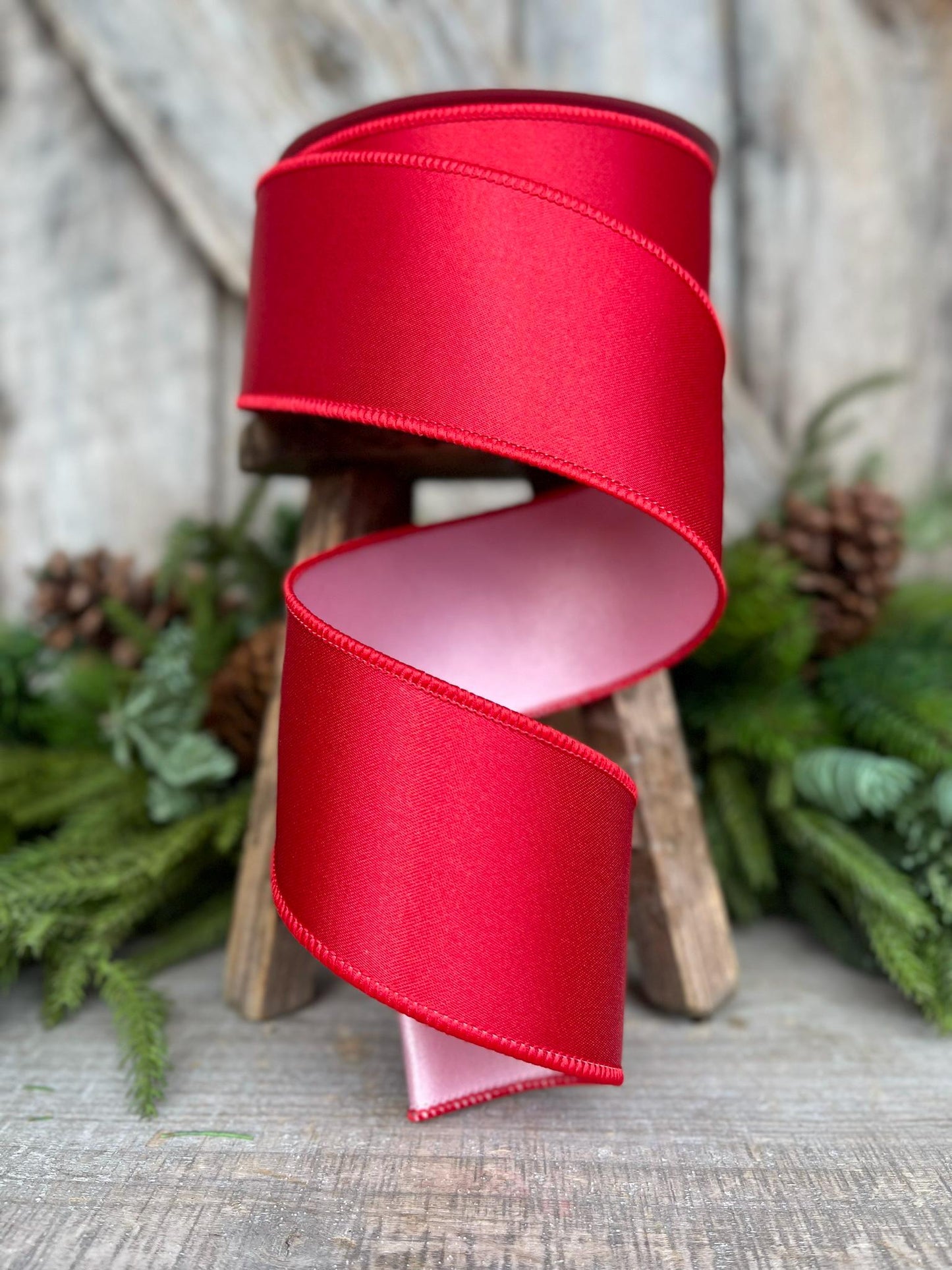 2.5 Red Pink Satin Duo Ribbon, Farrisilk Ribbon, Christmas Ribbon