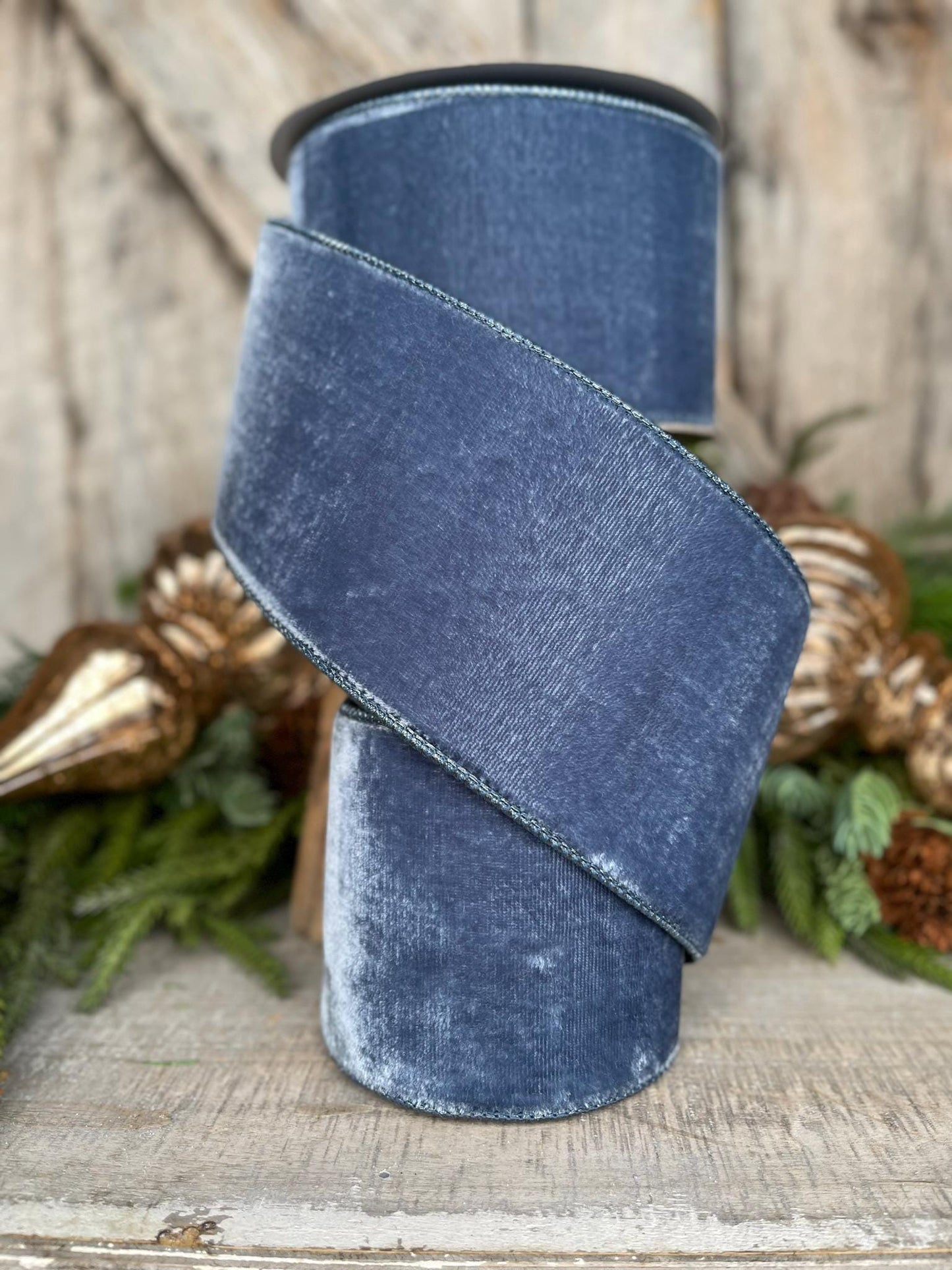 4” Steel Blue Velvet Ribbon, Velvet ribbon, Christmas Ribbon