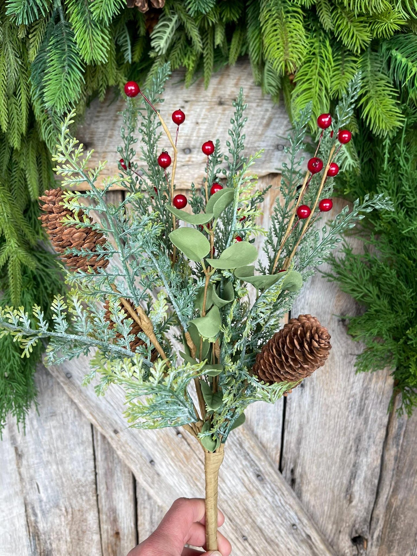 18" Mixed Pinecone Spray, Winter Pine Spray, Artificial Pine