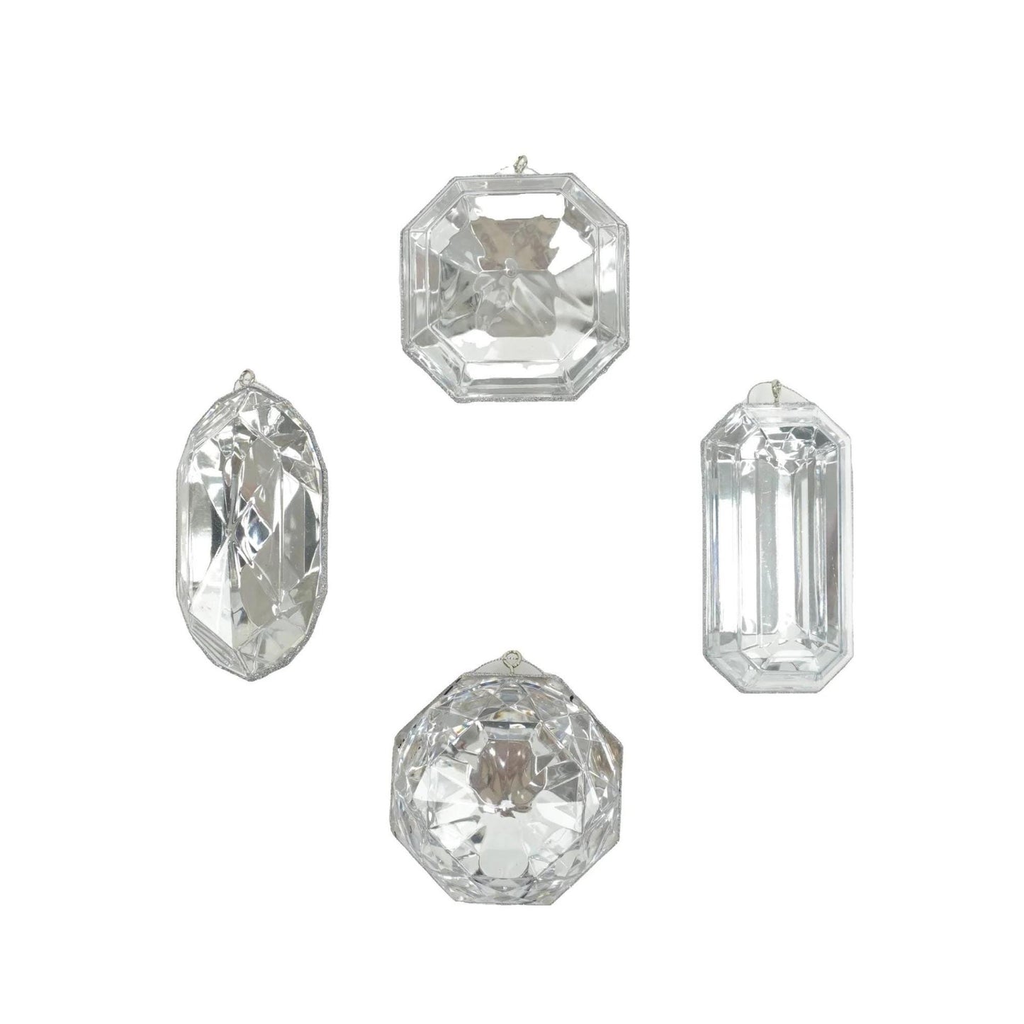 Crystal Clear Jewel Ornament Set of 4, Clear Jewel Ornaments, Clear Ornaments