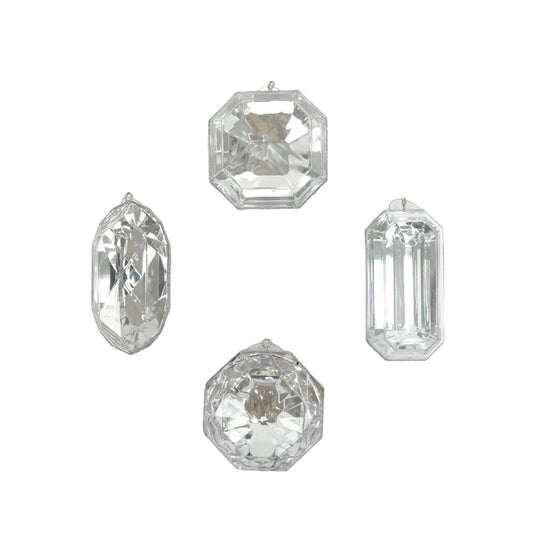 Crystal Clear Jewel Ornament Set of 4, Clear Jewel Ornaments, Clear Ornaments