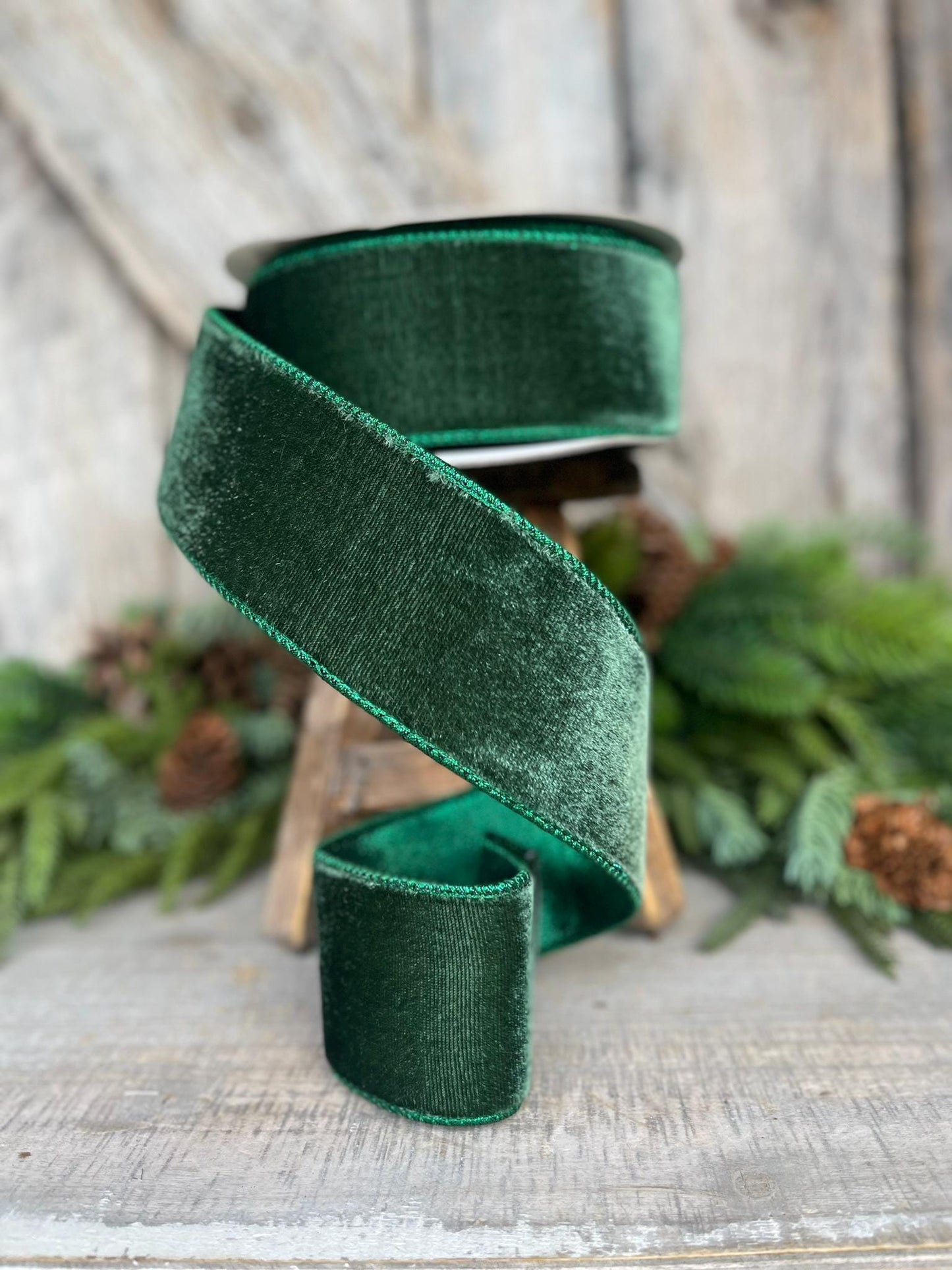 2.5" Dark Pine Velvet Ribbon, Farrisilk Ribbon