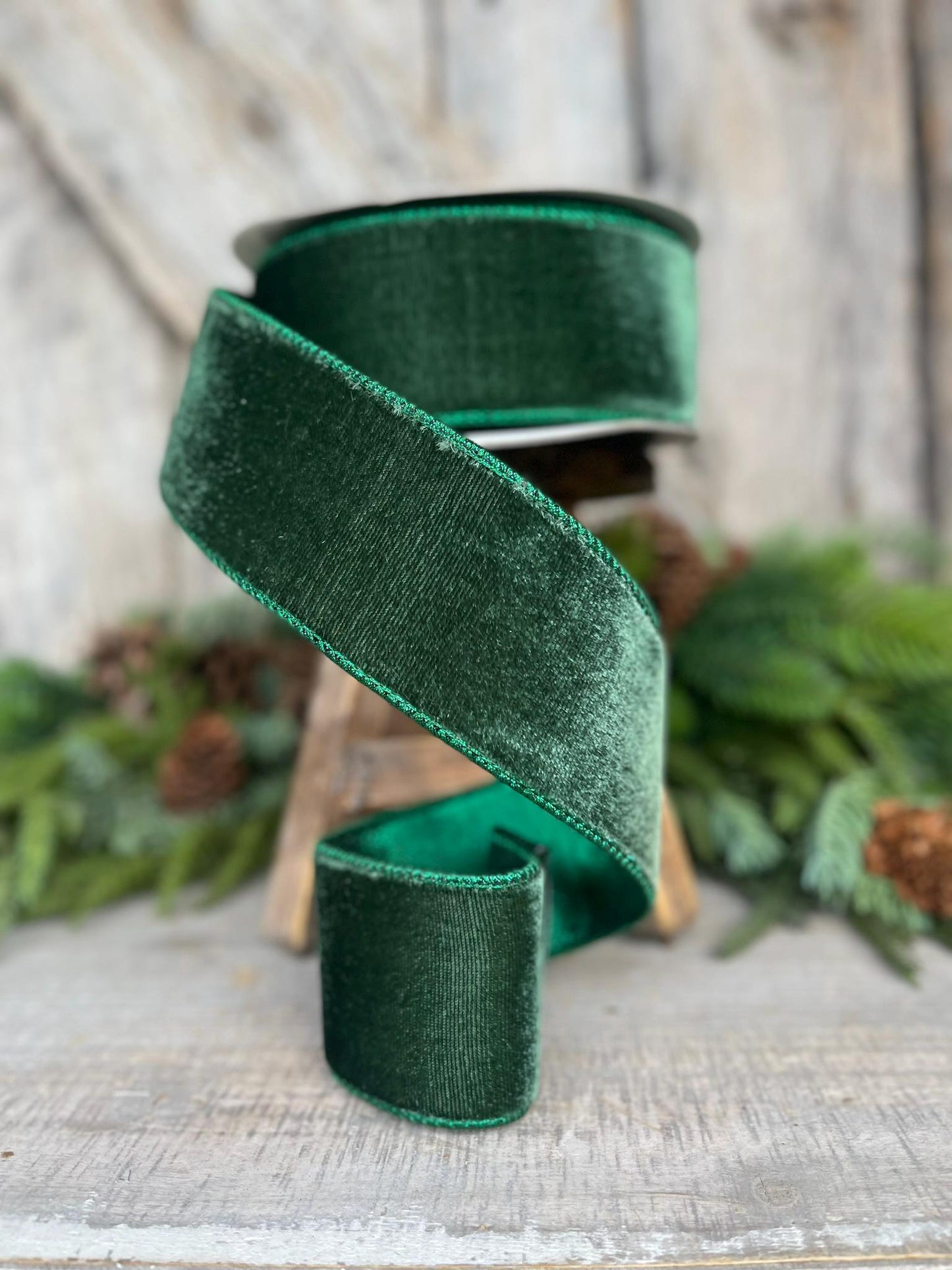 2.5" Dark Pine Velvet Ribbon, Farrisilk Ribbon