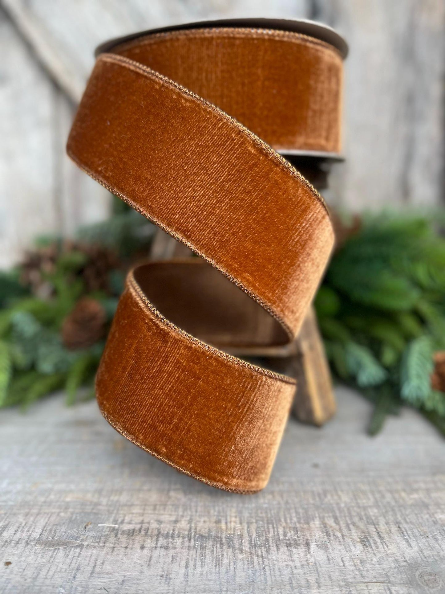 2.5” Pecan Brown Velvet Ribbon, Farrisilk ribbon, Velvet ribbon