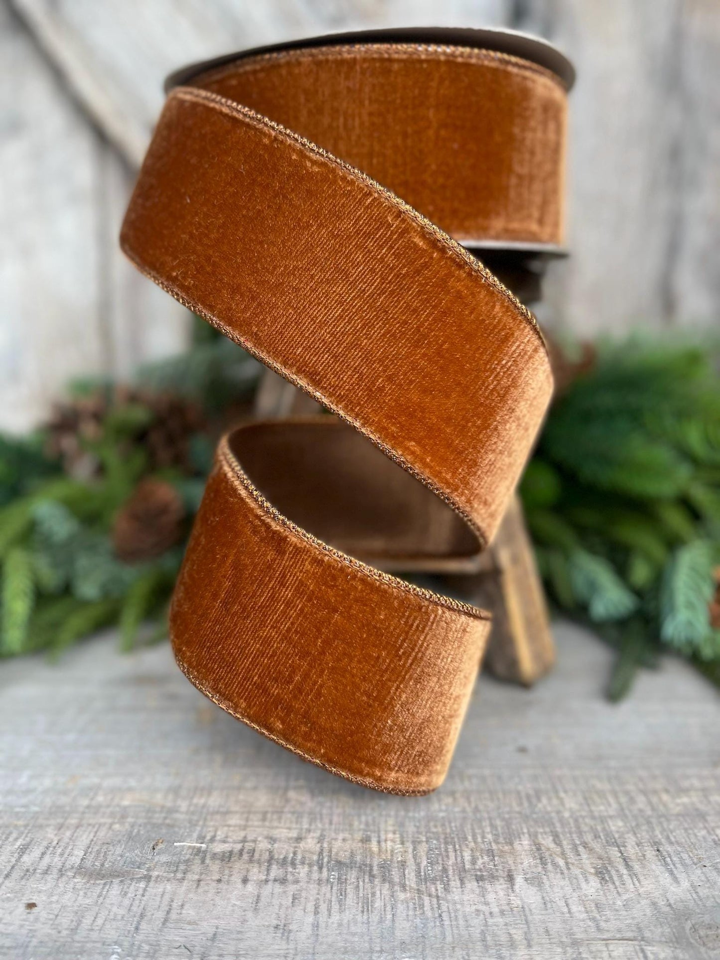 2.5” Pecan Brown Velvet Ribbon, Farrisilk ribbon, Velvet ribbon