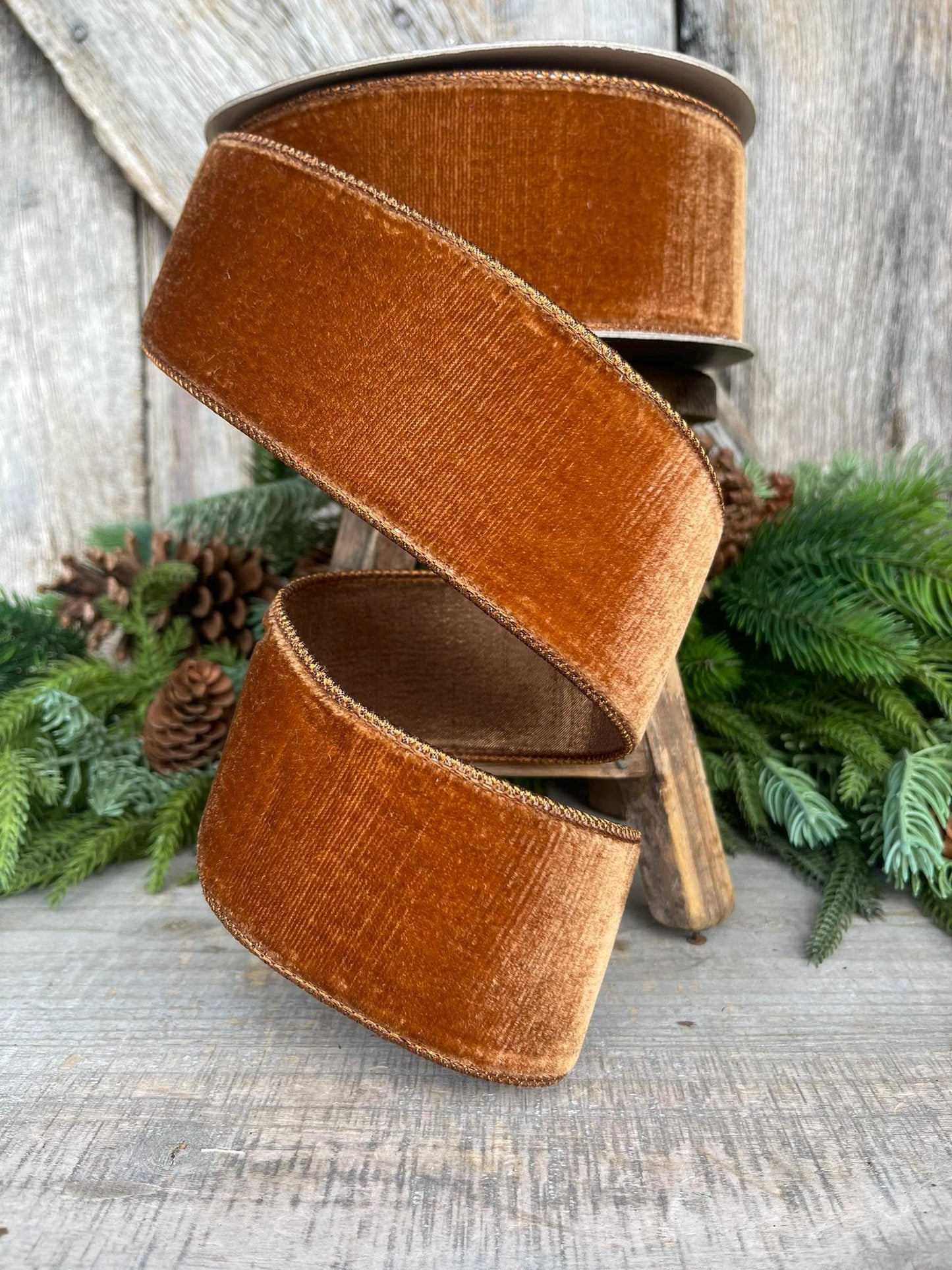 2.5” Pecan Brown Velvet Ribbon, Farrisilk ribbon, Velvet ribbon