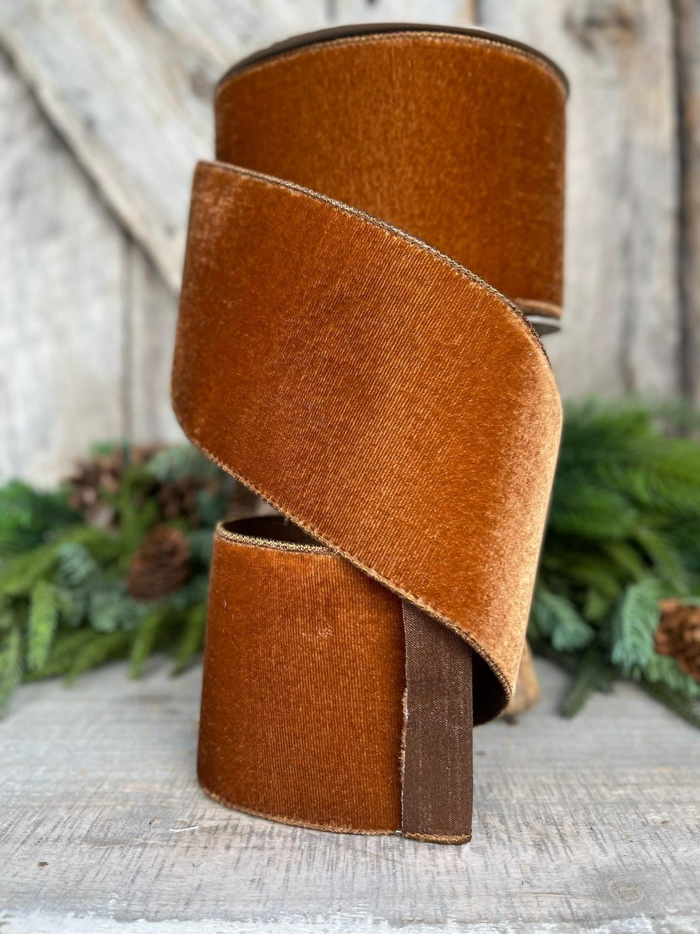 4” Pecan Brown Velvet Ribbon, Farrisilk ribbon, Velvet ribbon
