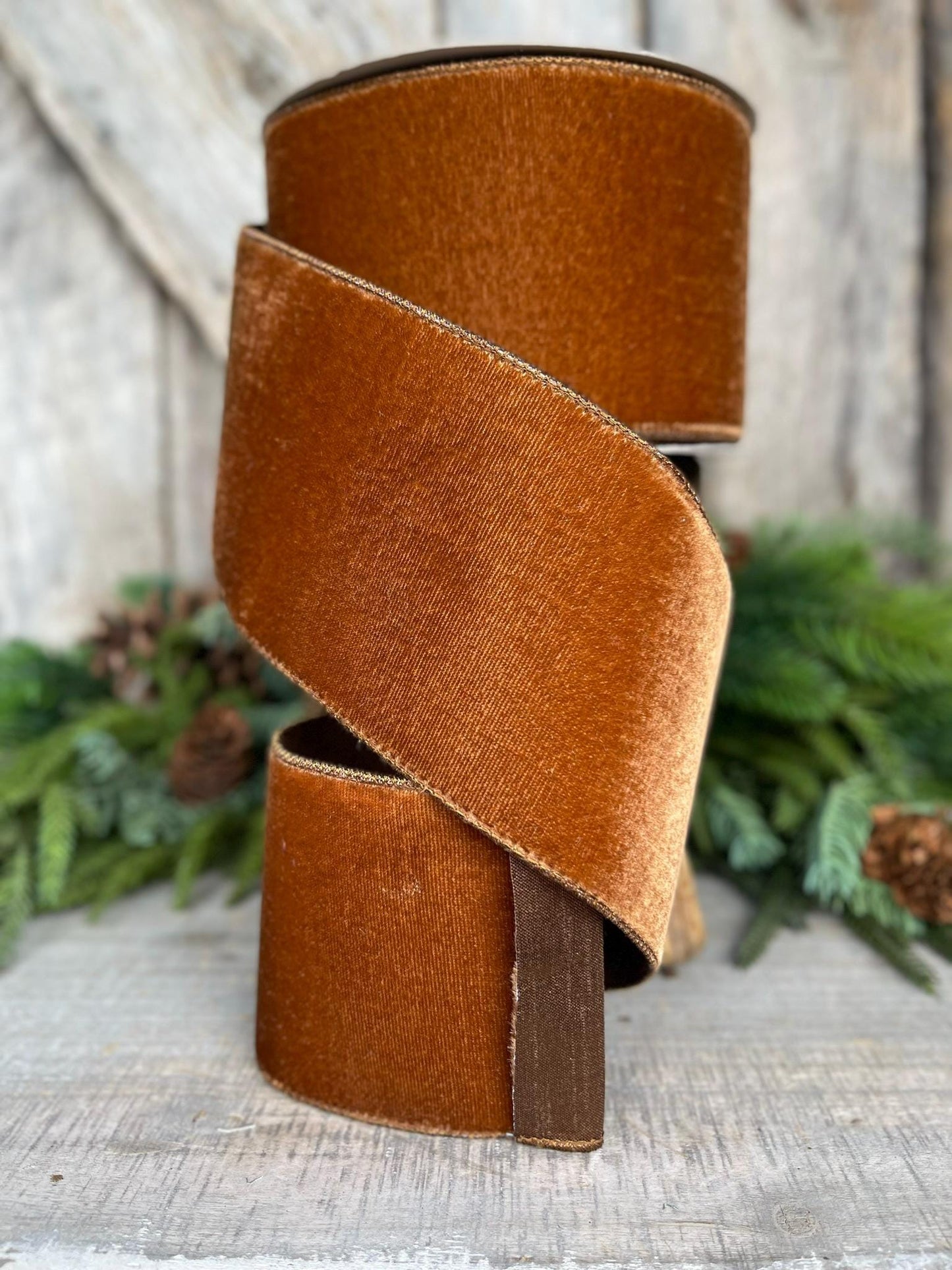 4” Pecan Brown Velvet Ribbon, Farrisilk ribbon, Velvet ribbon