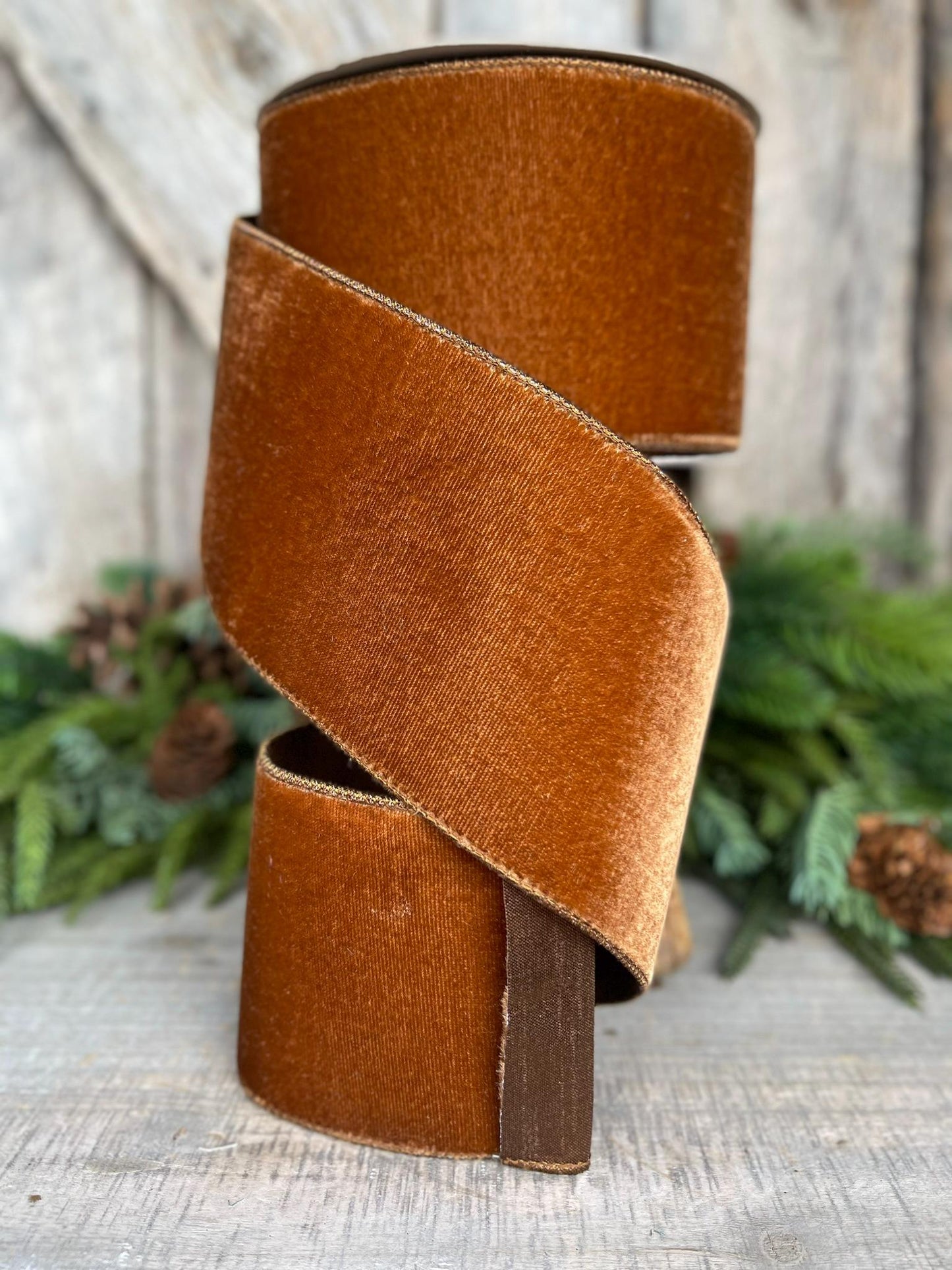 4” Pecan Brown Velvet Ribbon, Farrisilk ribbon, Velvet ribbon
