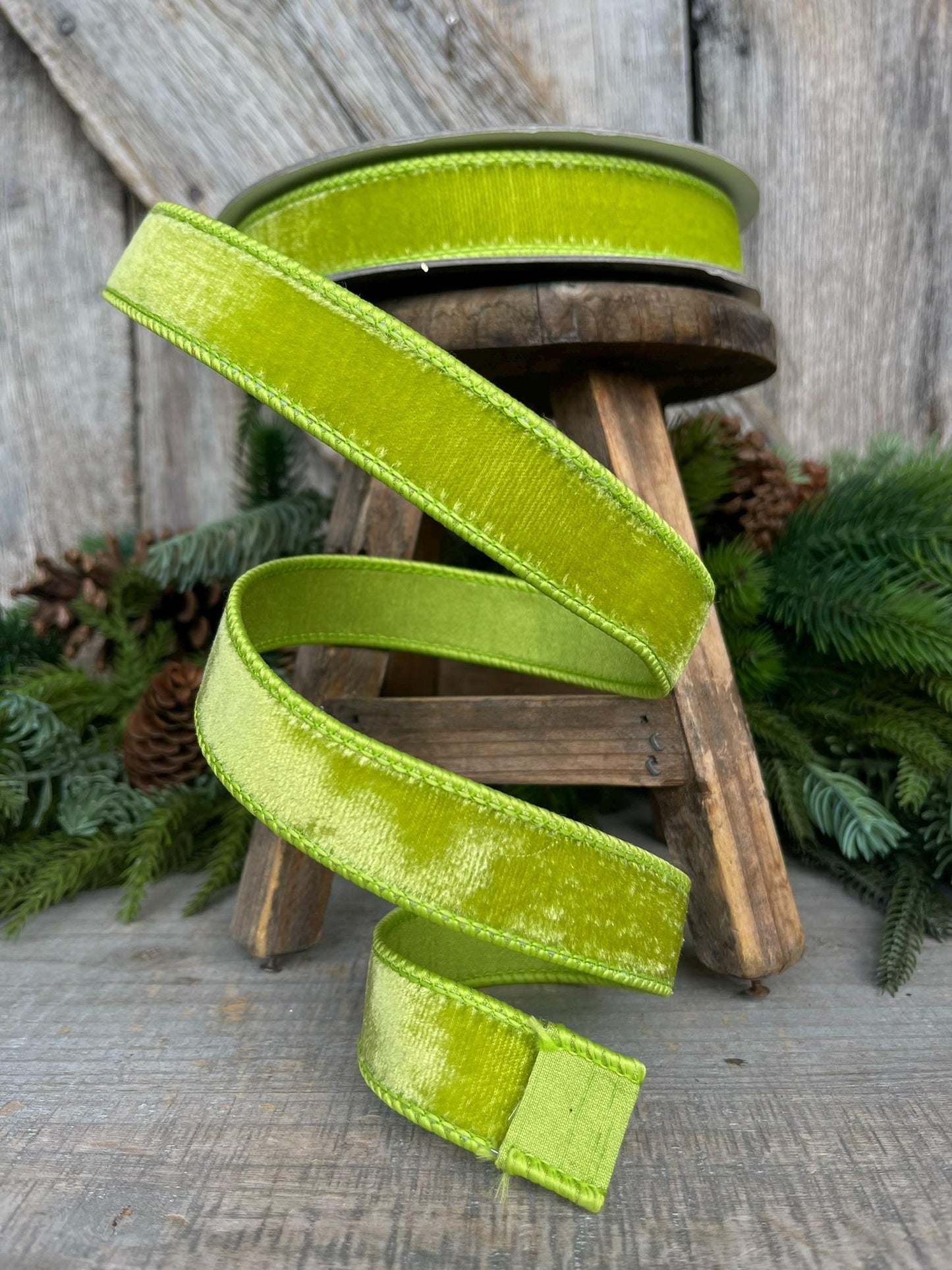 1" Apple Green Velvet Ribbon, Farrisilk Ribbon, Velvet RIbbon