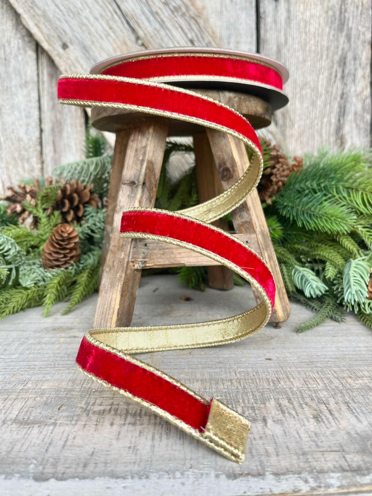 3/4" Red Flashy Velvet, Farrisilk Ribbon, Wired Ribbon