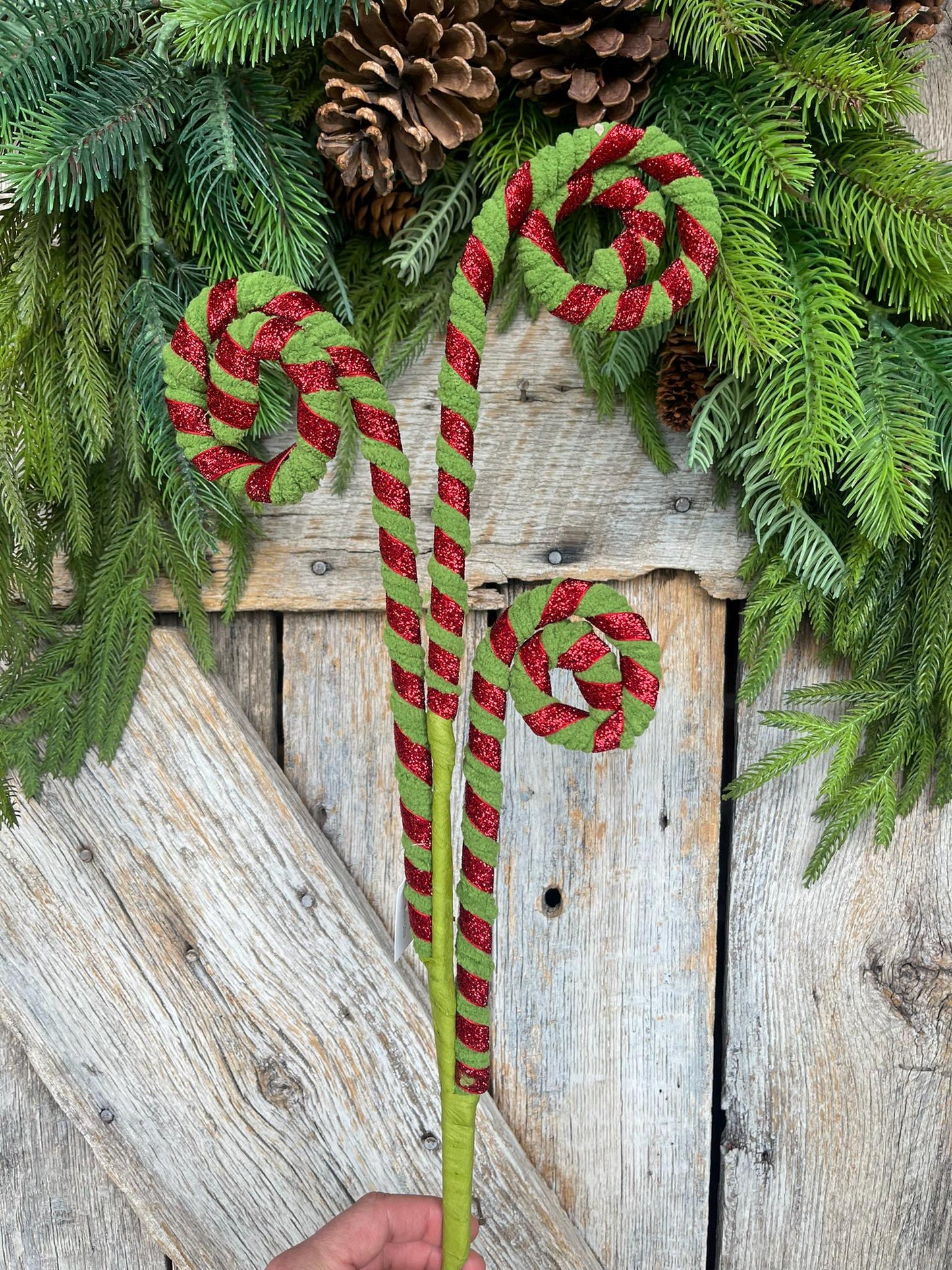 28" Red Green Curly Spray, Christmas Curly Spray, Red Green Swirl Spray
