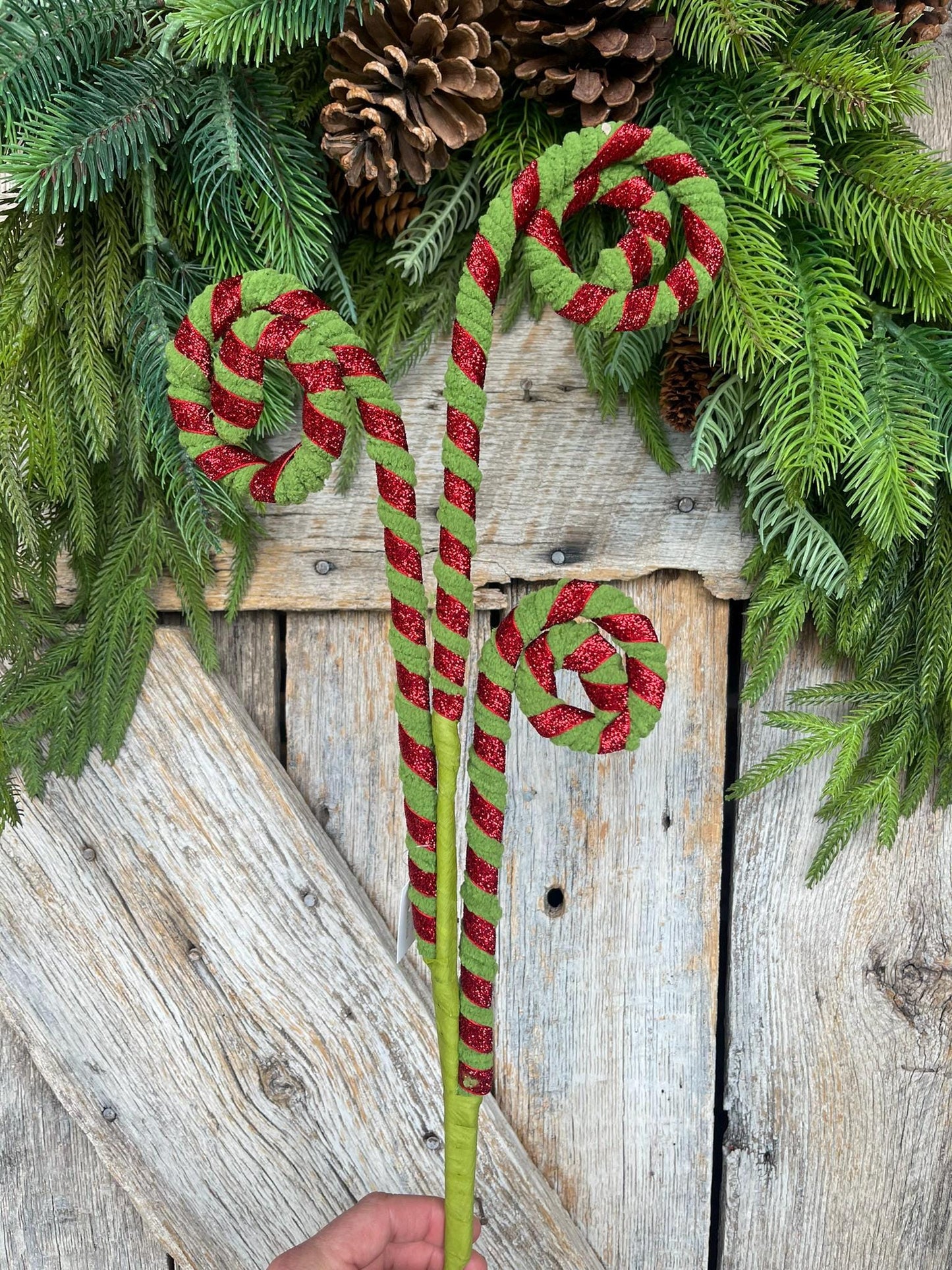 28" Red Green Curly Spray, Christmas Curly Spray, Red Green Swirl Spray