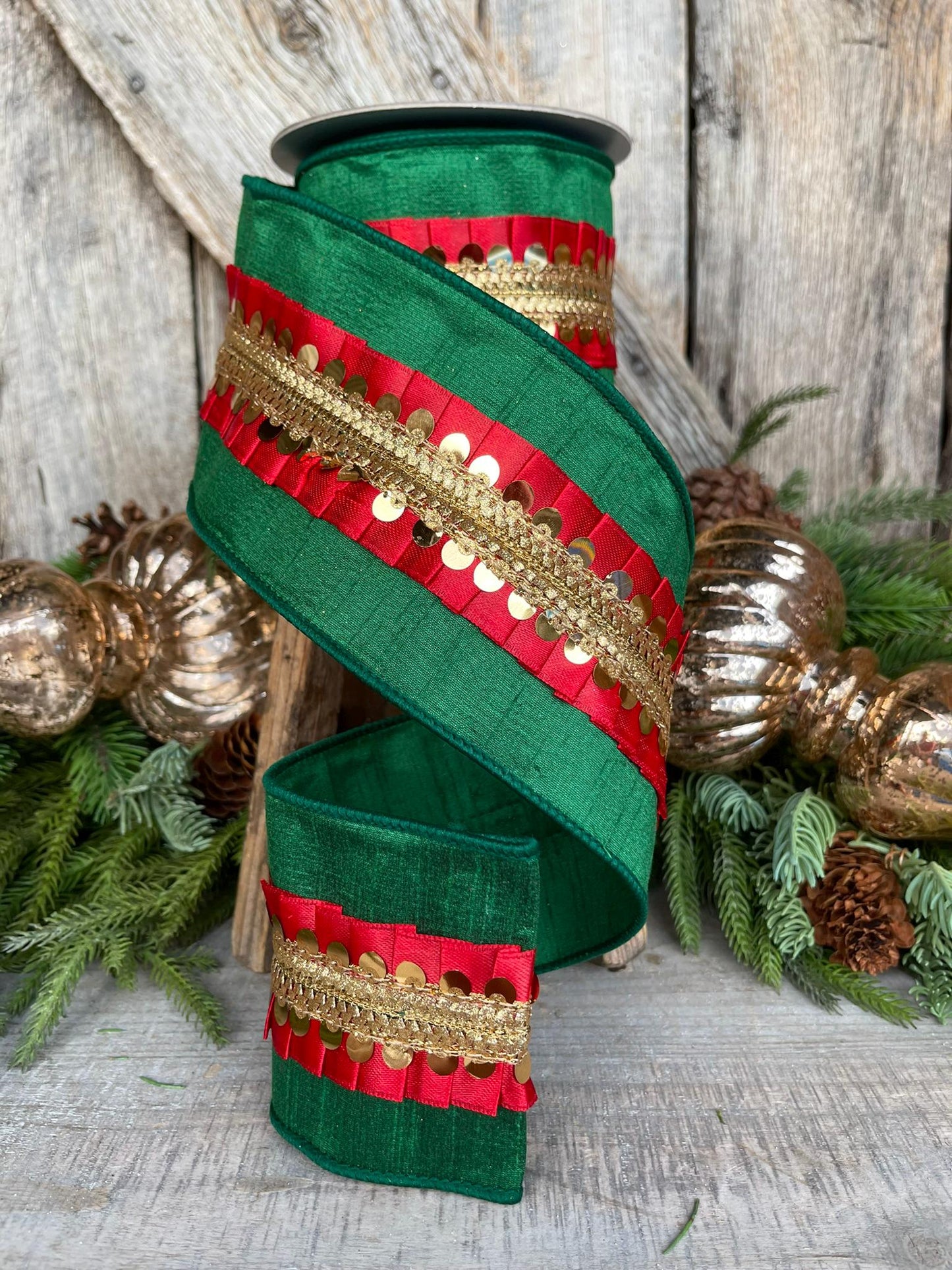 4" Red Green Nutcracker Frills, Farrisilk RIbbon