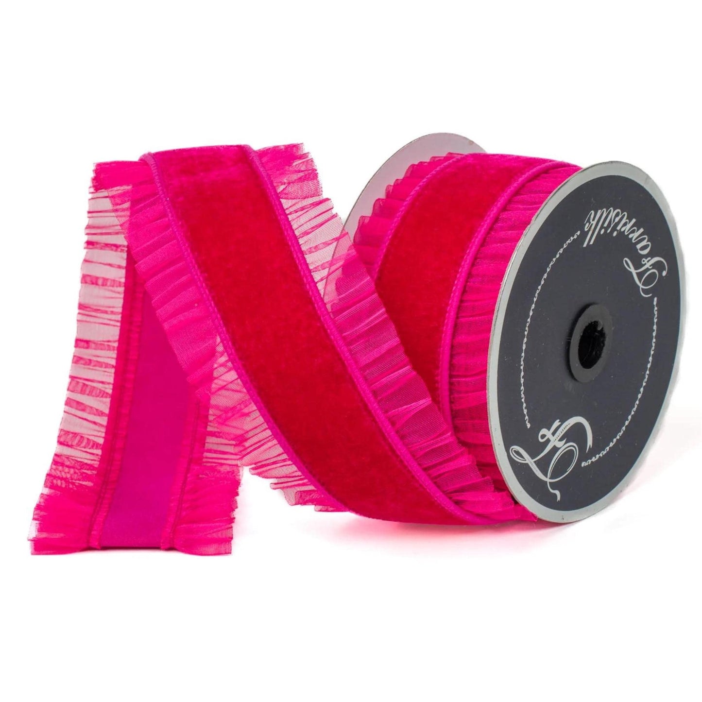 3" Hot Pink Ruffle Ribbon, Farrisilk Ribbon, Pink Christmas RIbbon