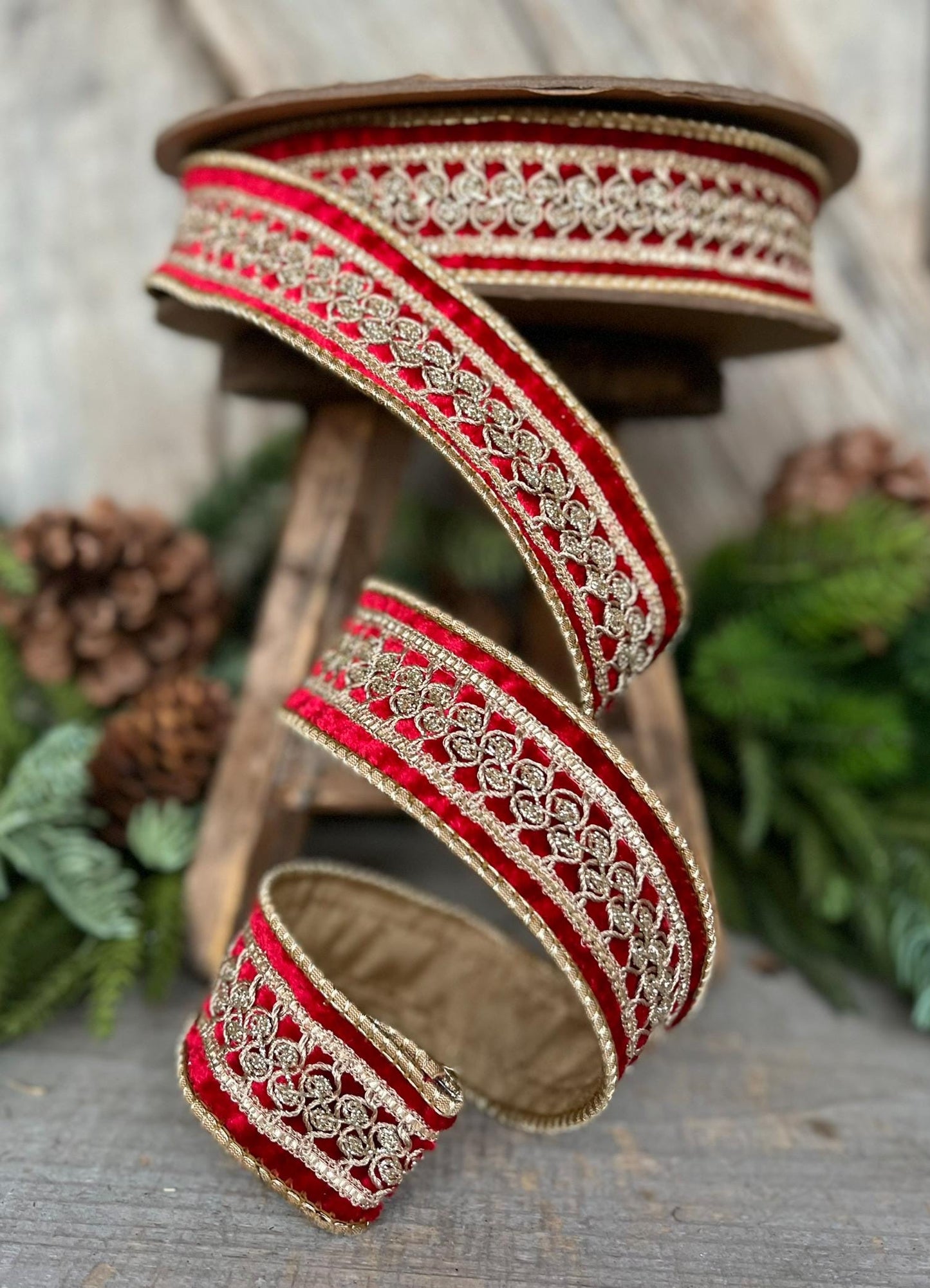 1.5" Red Velvet Trim RIbbon, Red Christmas RIbbon