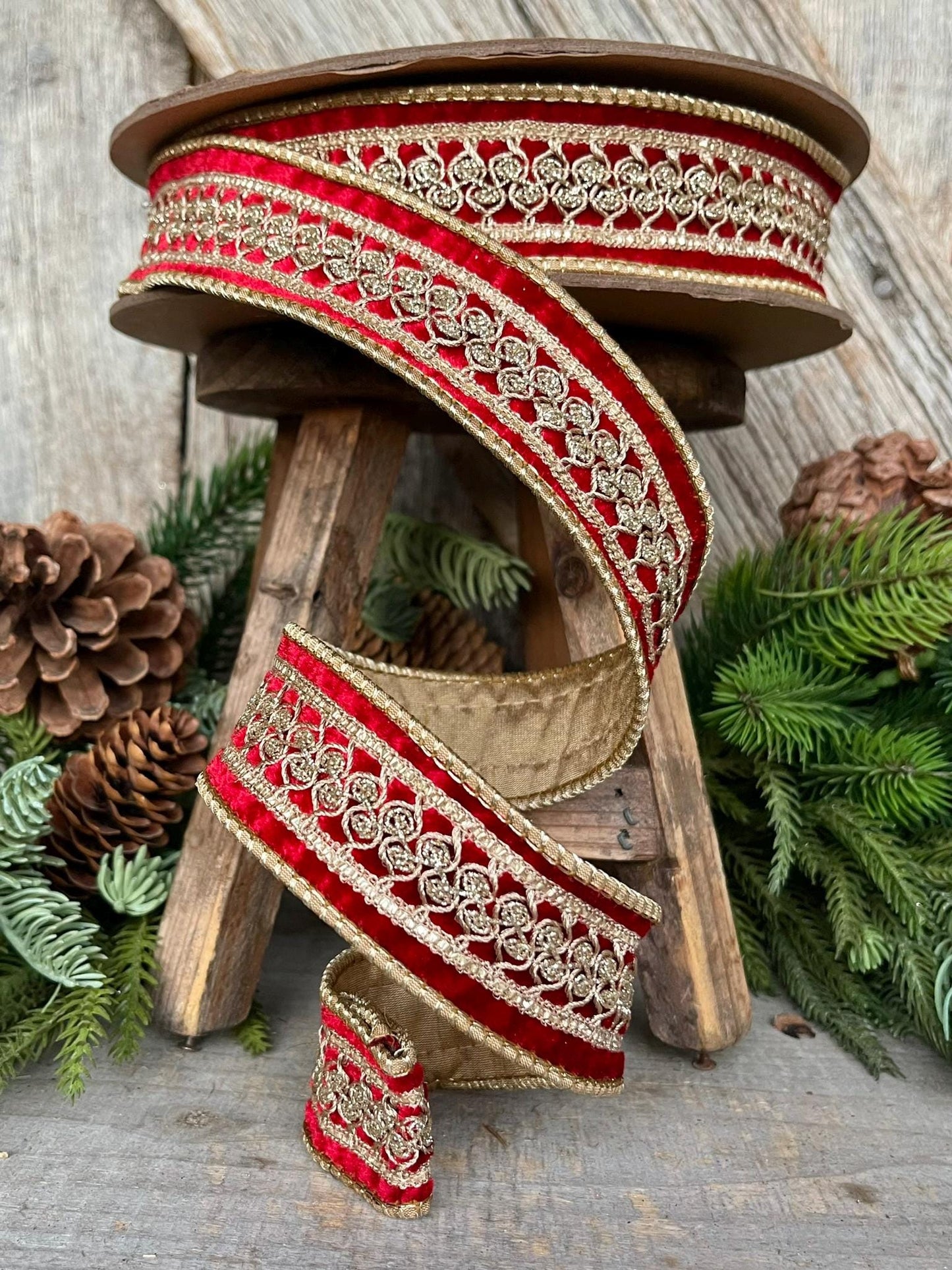 1.5" Red Velvet Trim RIbbon, Red Christmas RIbbon